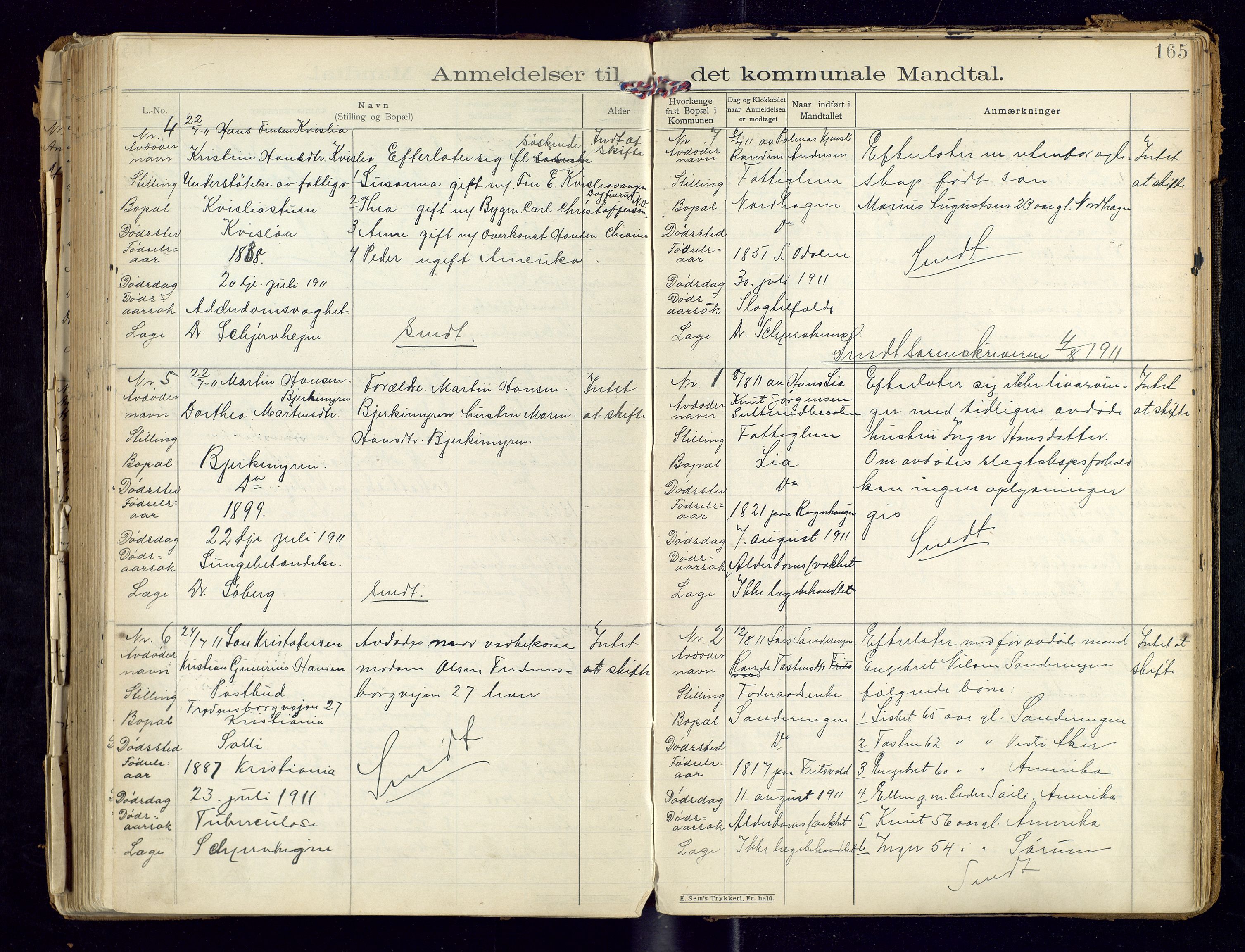 Sør-Odal lensmannskontor, AV/SAH-LHS-022/H/Hb/L0001/0002: Protokoller over anmeldte dødsfall / Protokoll over anmeldte dødsfall, 1901-1913, p. 165