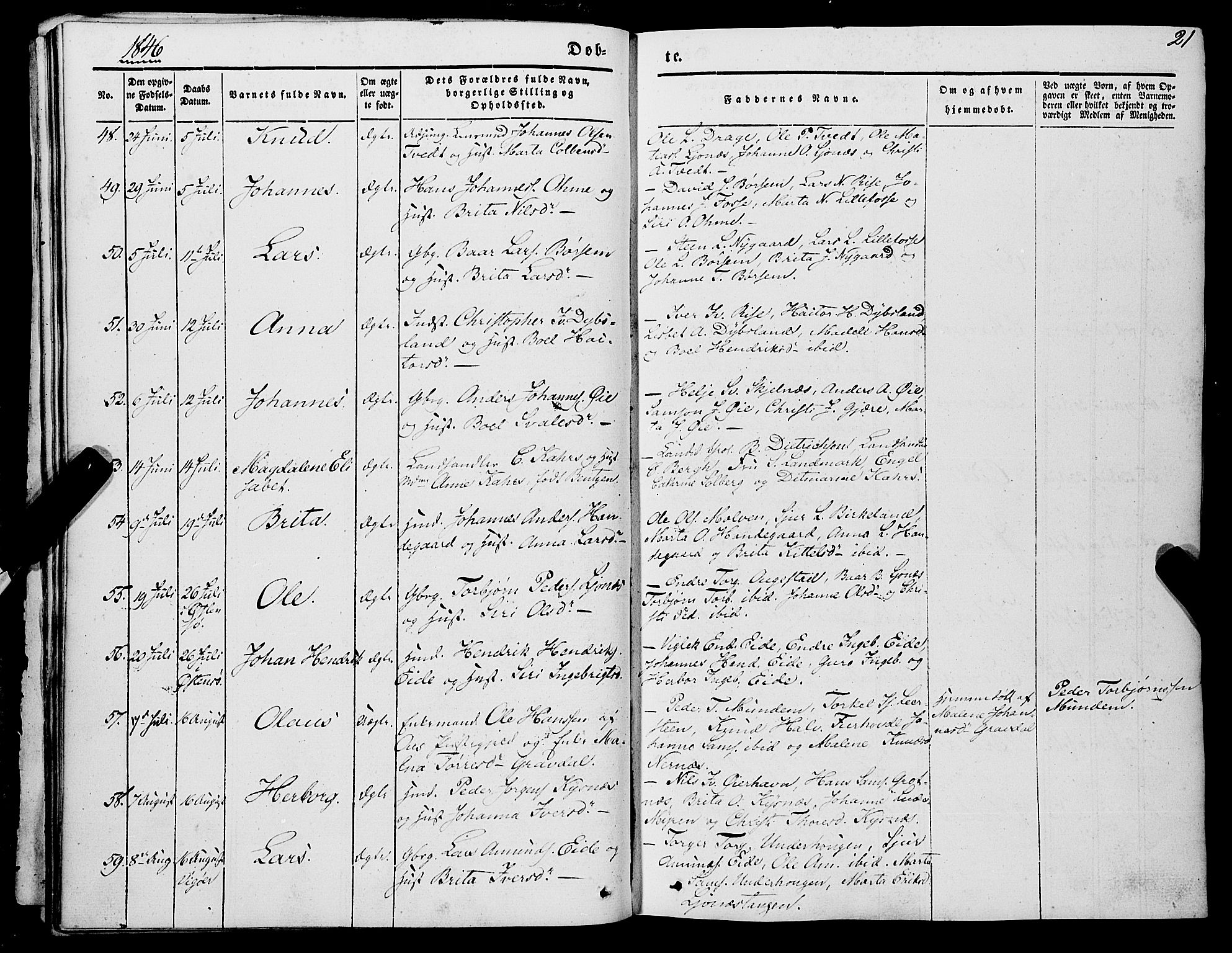 Strandebarm sokneprestembete, AV/SAB-A-78401/H/Haa: Parish register (official) no. A 7, 1844-1872, p. 21