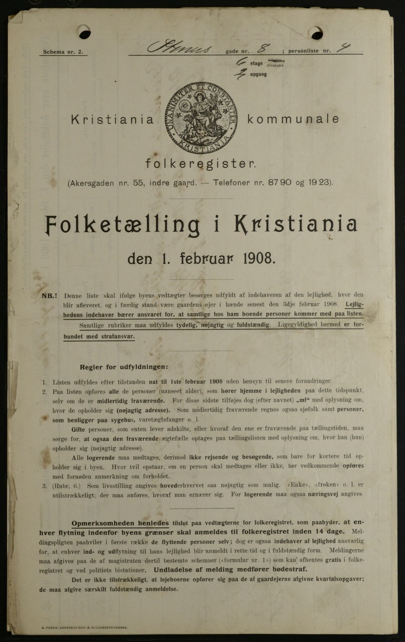 OBA, Municipal Census 1908 for Kristiania, 1908, p. 91172