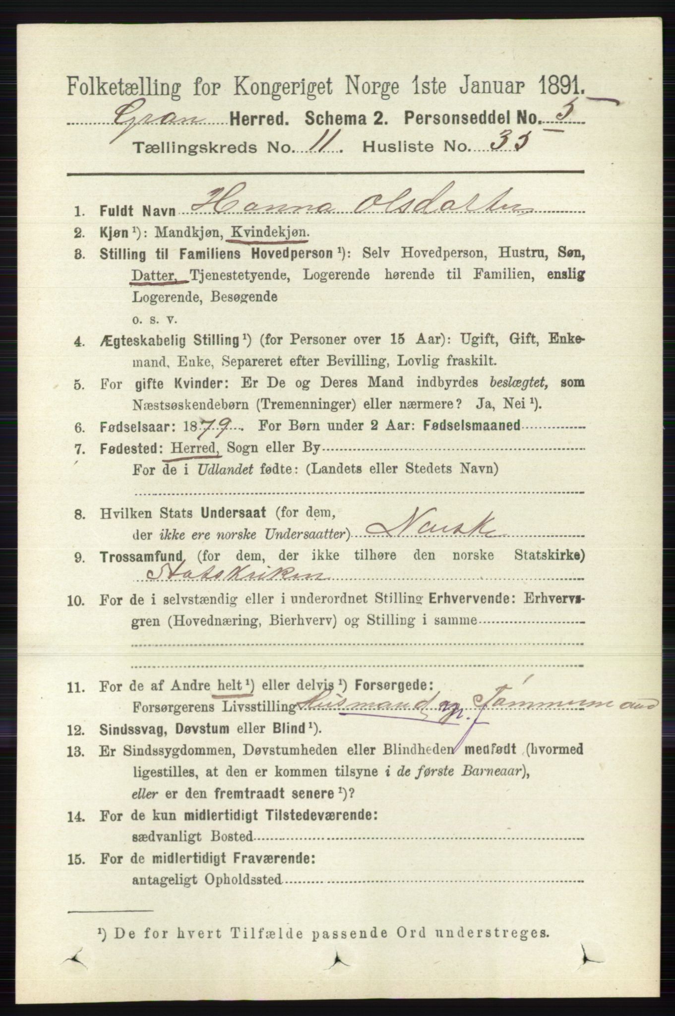 RA, 1891 census for 0534 Gran, 1891, p. 5690