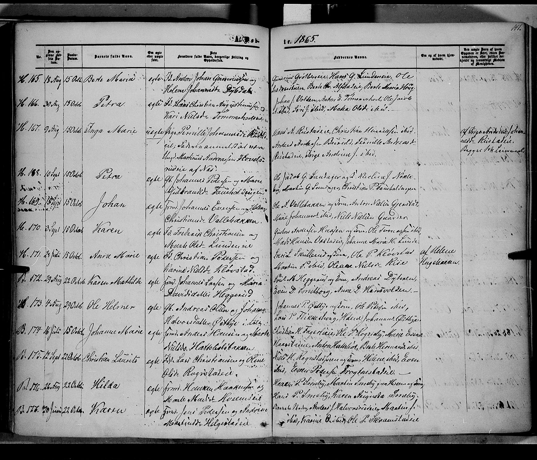 Østre Toten prestekontor, AV/SAH-PREST-104/H/Ha/Haa/L0004: Parish register (official) no. 4, 1857-1865, p. 141