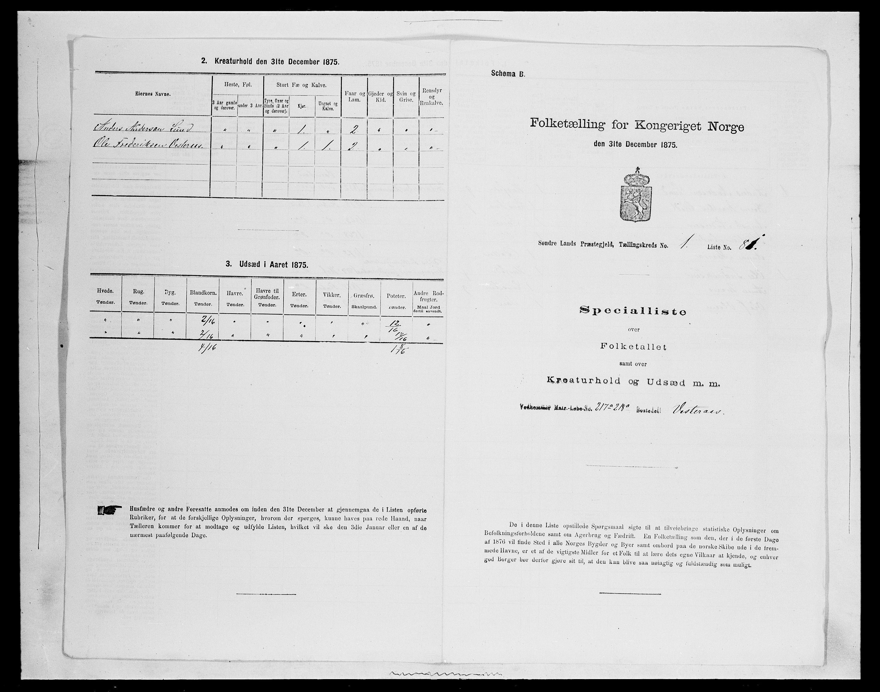 SAH, 1875 census for 0536P Søndre Land, 1875, p. 246