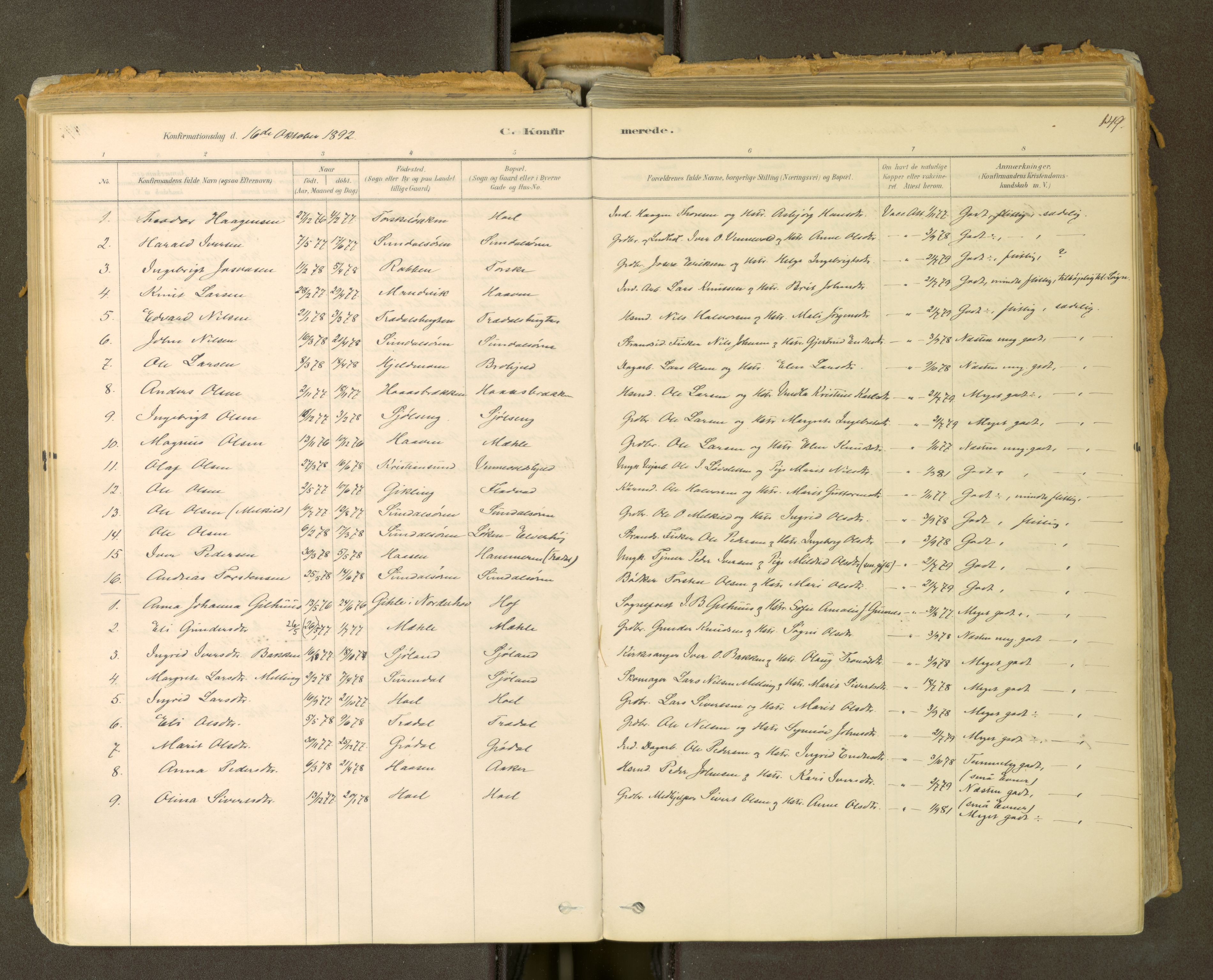 Sunndal sokneprestkontor, SAT/A-1085/1/I/I1/I1a: Parish register (official) no. 2, 1877-1914, p. 149