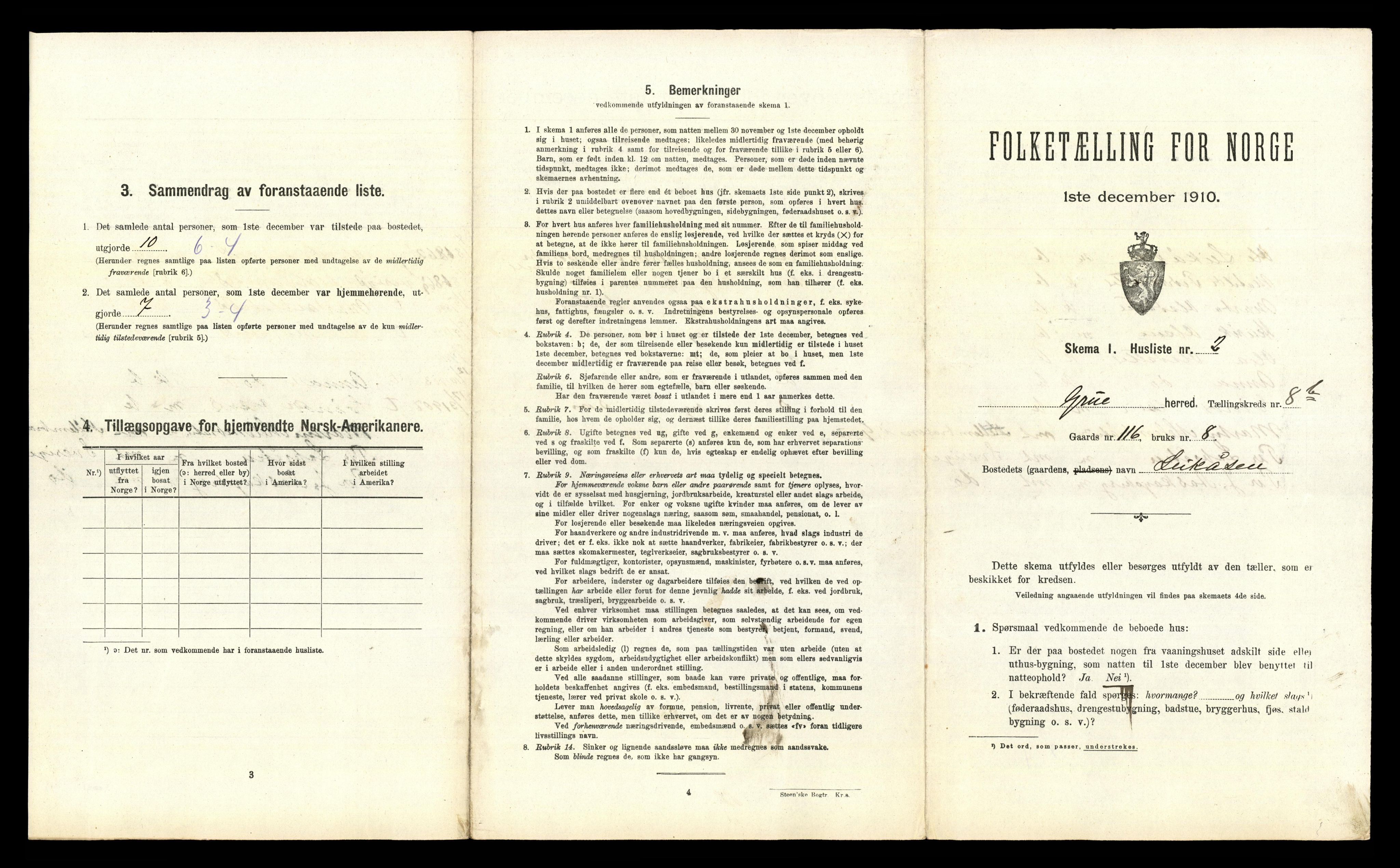 RA, 1910 census for Grue, 1910, p. 1331