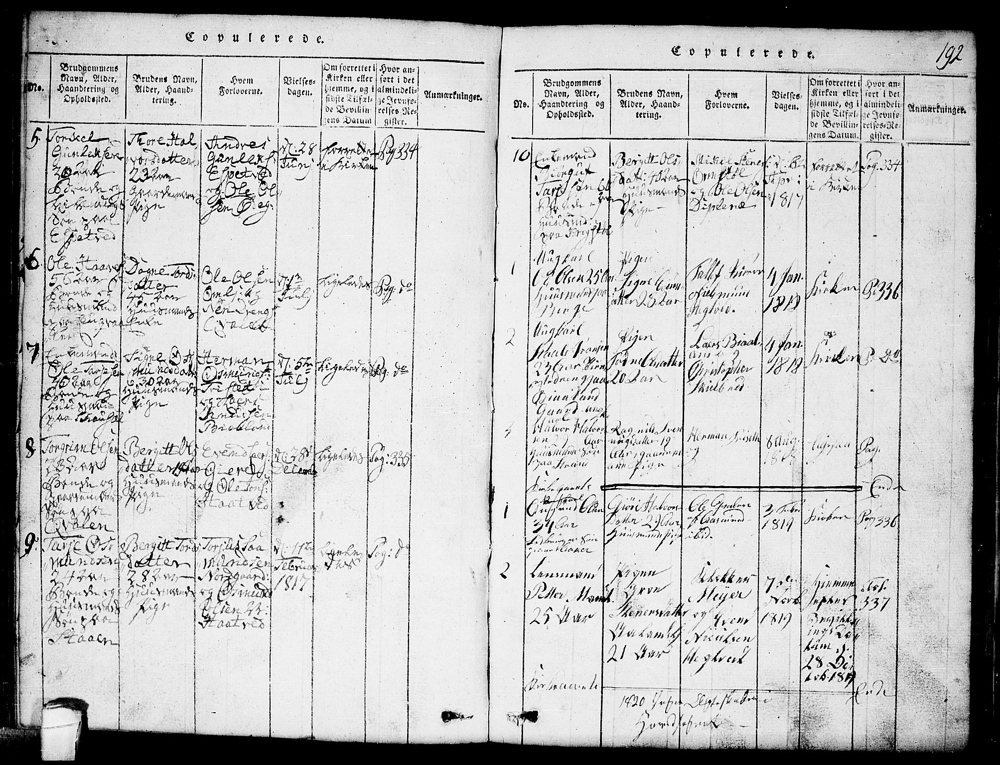 Lårdal kirkebøker, SAKO/A-284/G/Ga/L0001: Parish register (copy) no. I 1, 1815-1861, p. 192