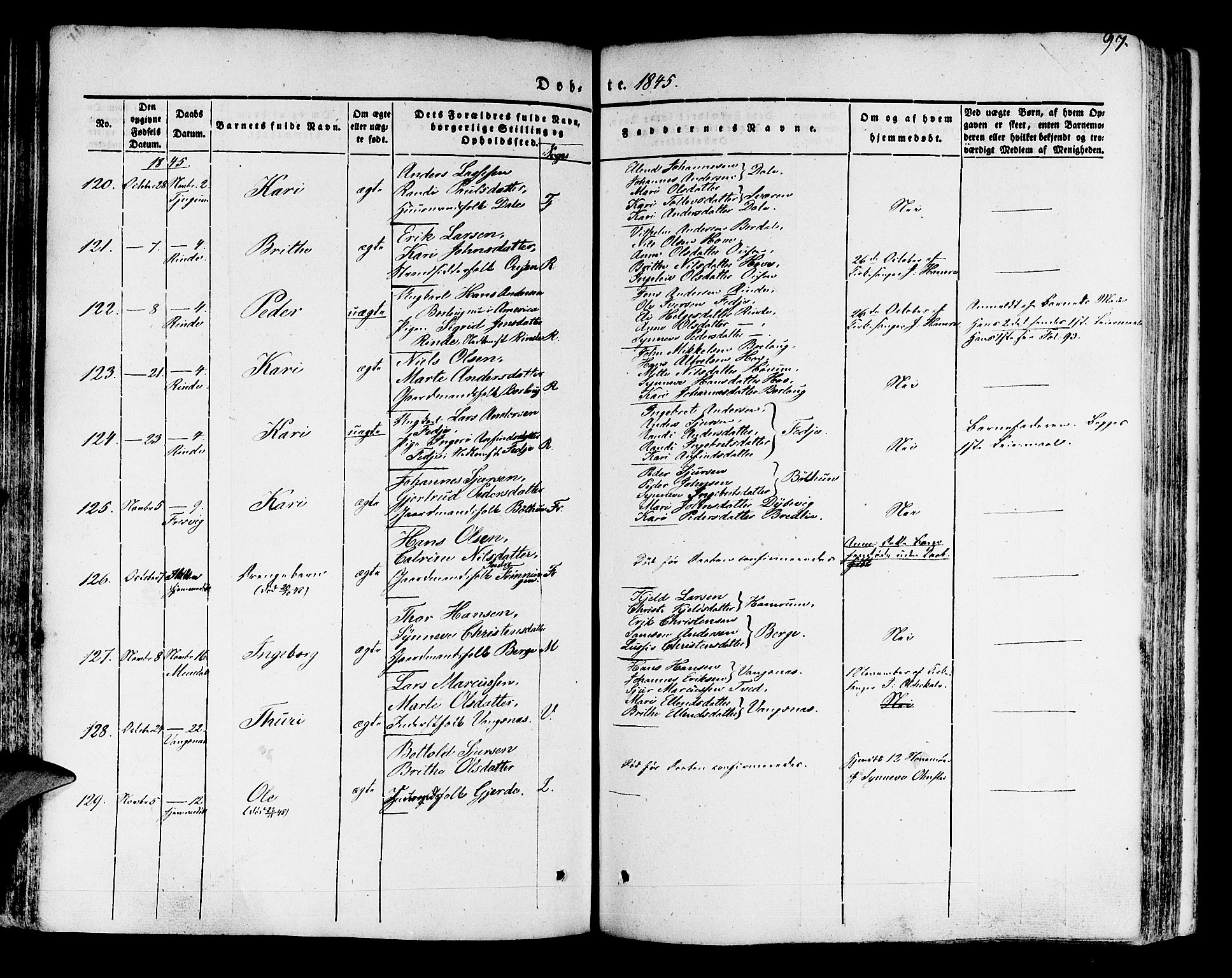 Leikanger sokneprestembete, AV/SAB-A-81001/H/Haa/Haaa/L0007: Parish register (official) no. A 7, 1838-1851, p. 97