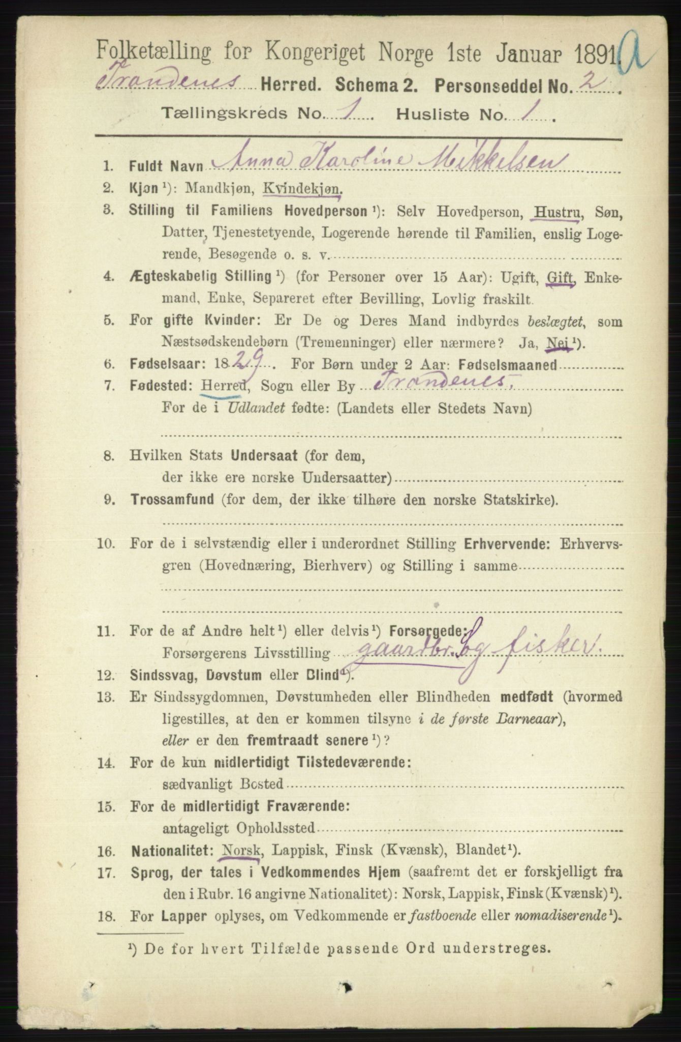 RA, 1891 census for 1914 Trondenes, 1891, p. 110