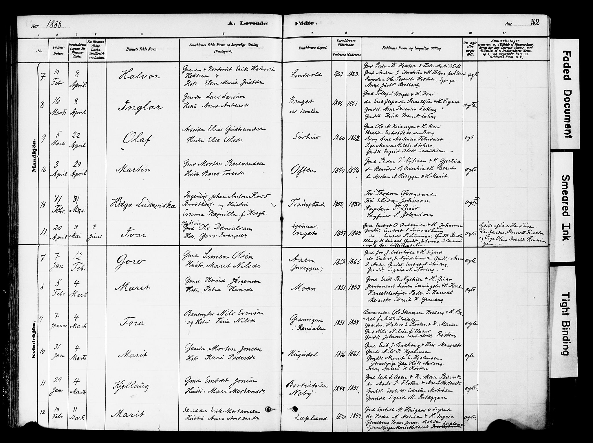 Tynset prestekontor, SAH/PREST-058/H/Ha/Haa/L0022: Parish register (official) no. 22, 1880-1899, p. 52