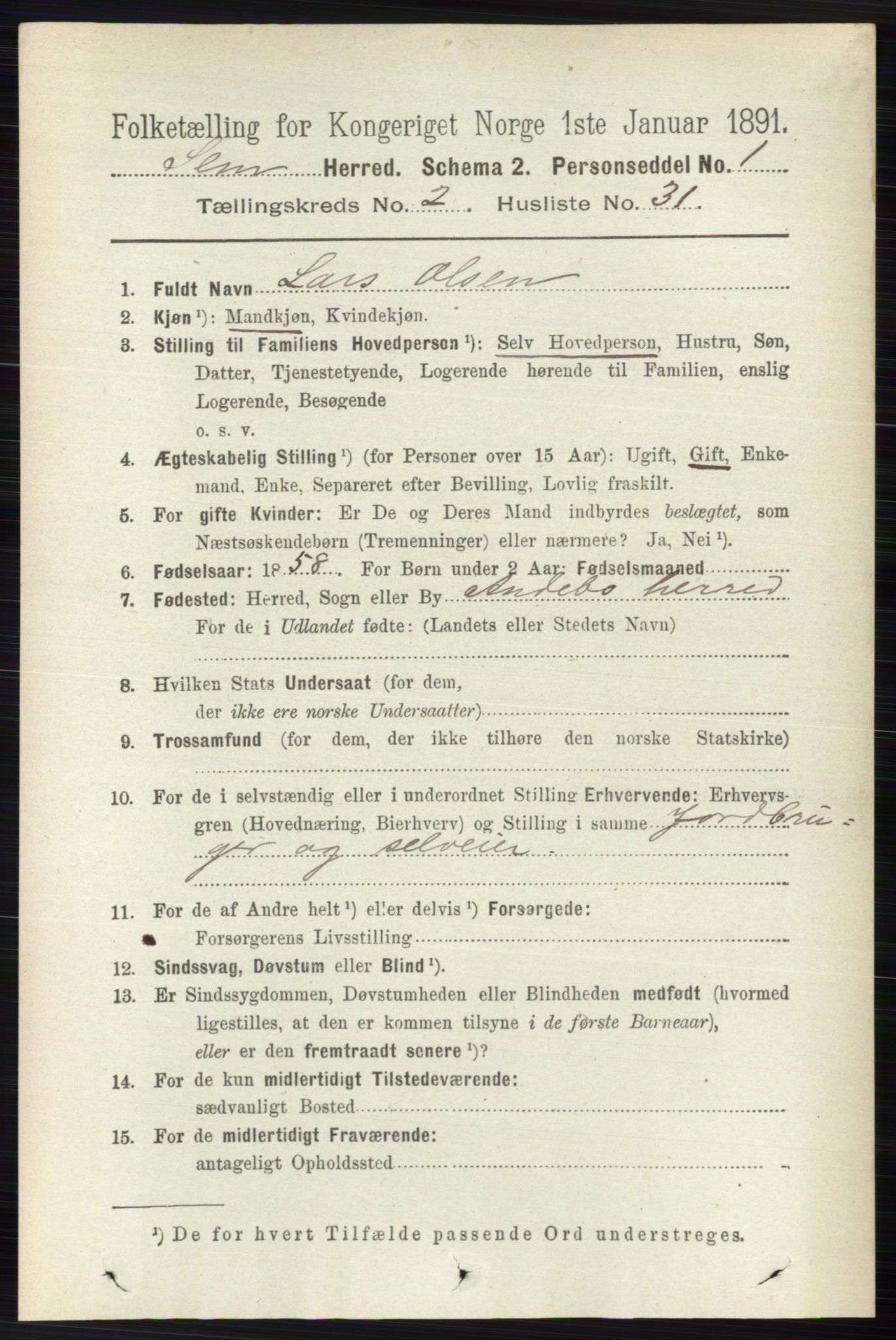 RA, 1891 census for 0721 Sem, 1891, p. 846