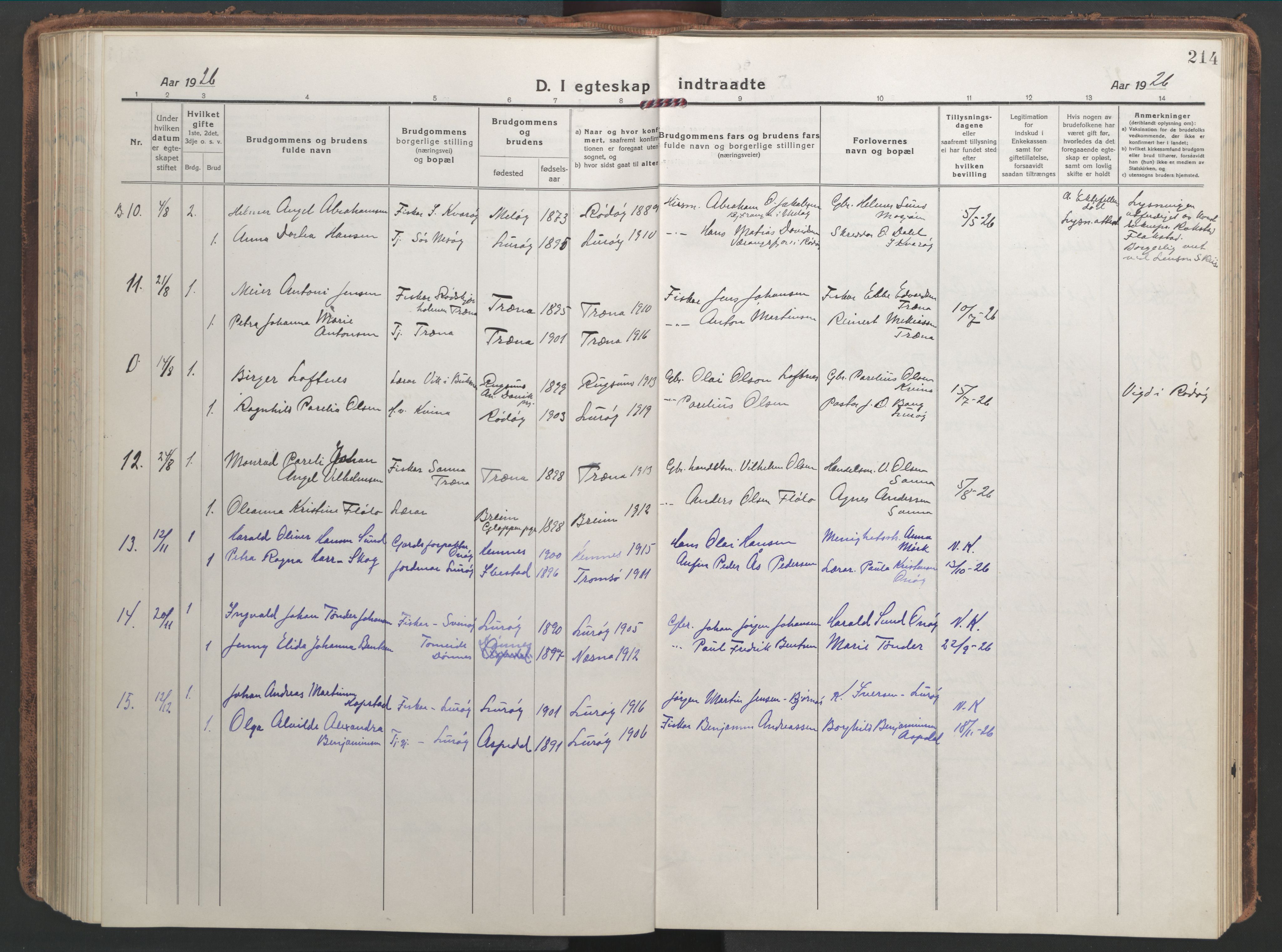 Ministerialprotokoller, klokkerbøker og fødselsregistre - Nordland, AV/SAT-A-1459/839/L0574: Parish register (copy) no. 839C04, 1918-1950, p. 214