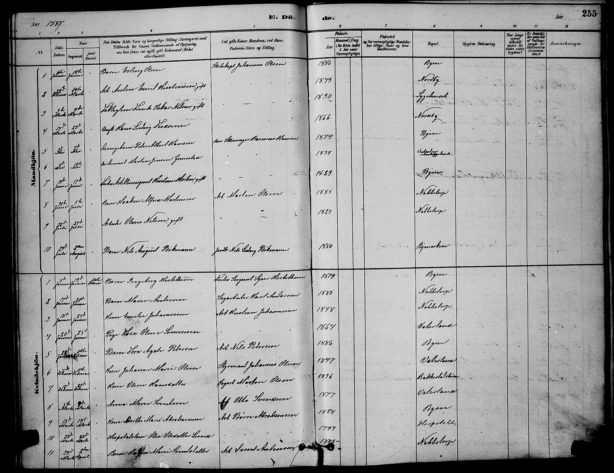 Østre Fredrikstad prestekontor Kirkebøker, SAO/A-10907/G/Ga/L0001: Parish register (copy) no. 1, 1880-1899, p. 255