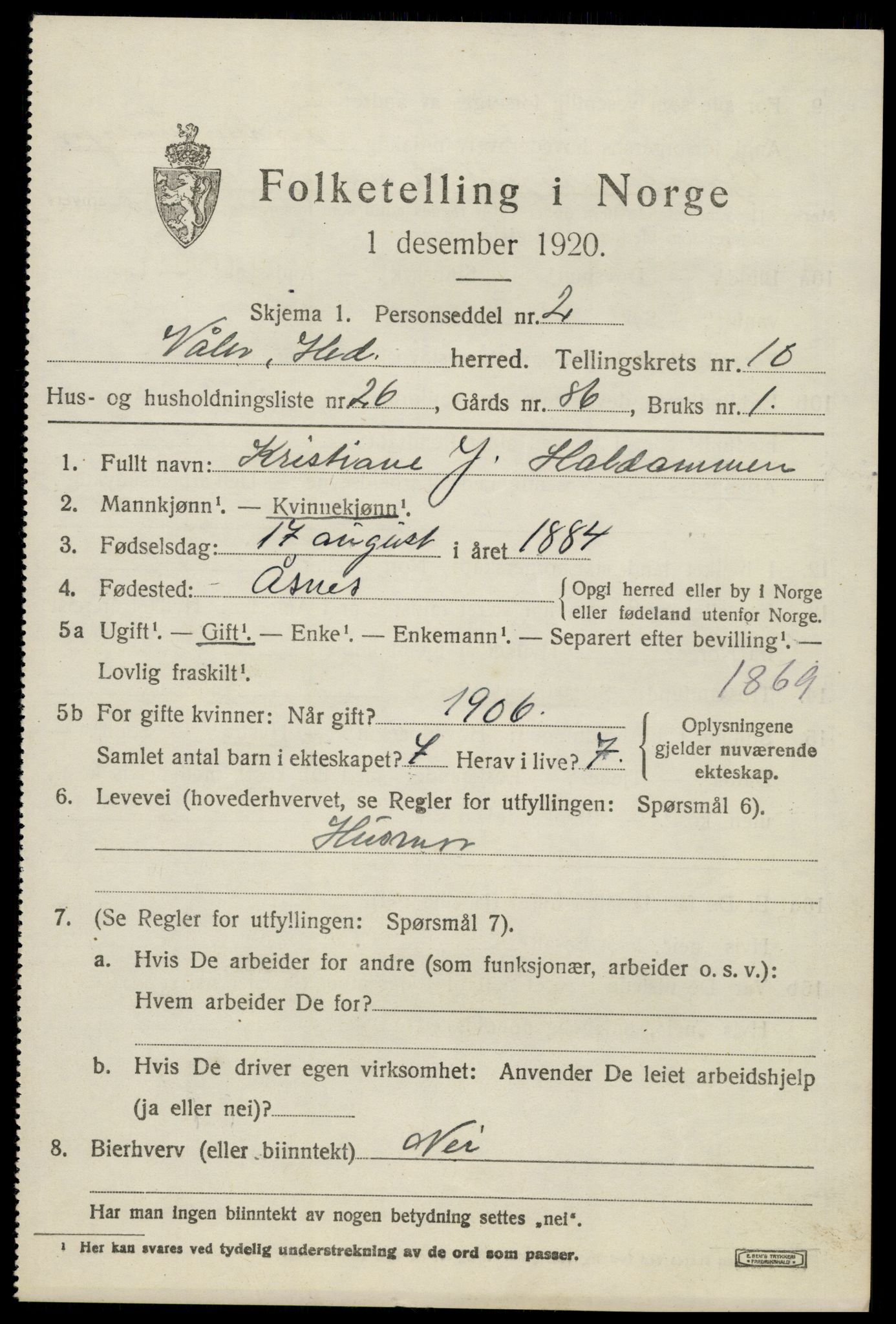 SAH, 1920 census for Våler (Hedmark), 1920, p. 10187