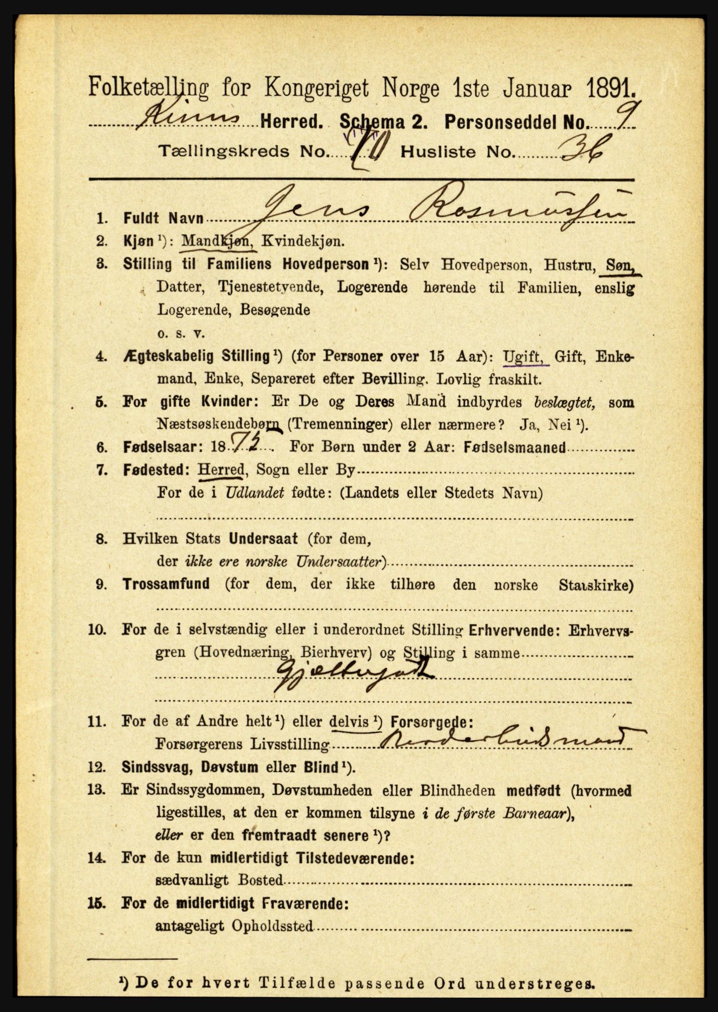 RA, 1891 census for 1437 Kinn, 1891, p. 3985