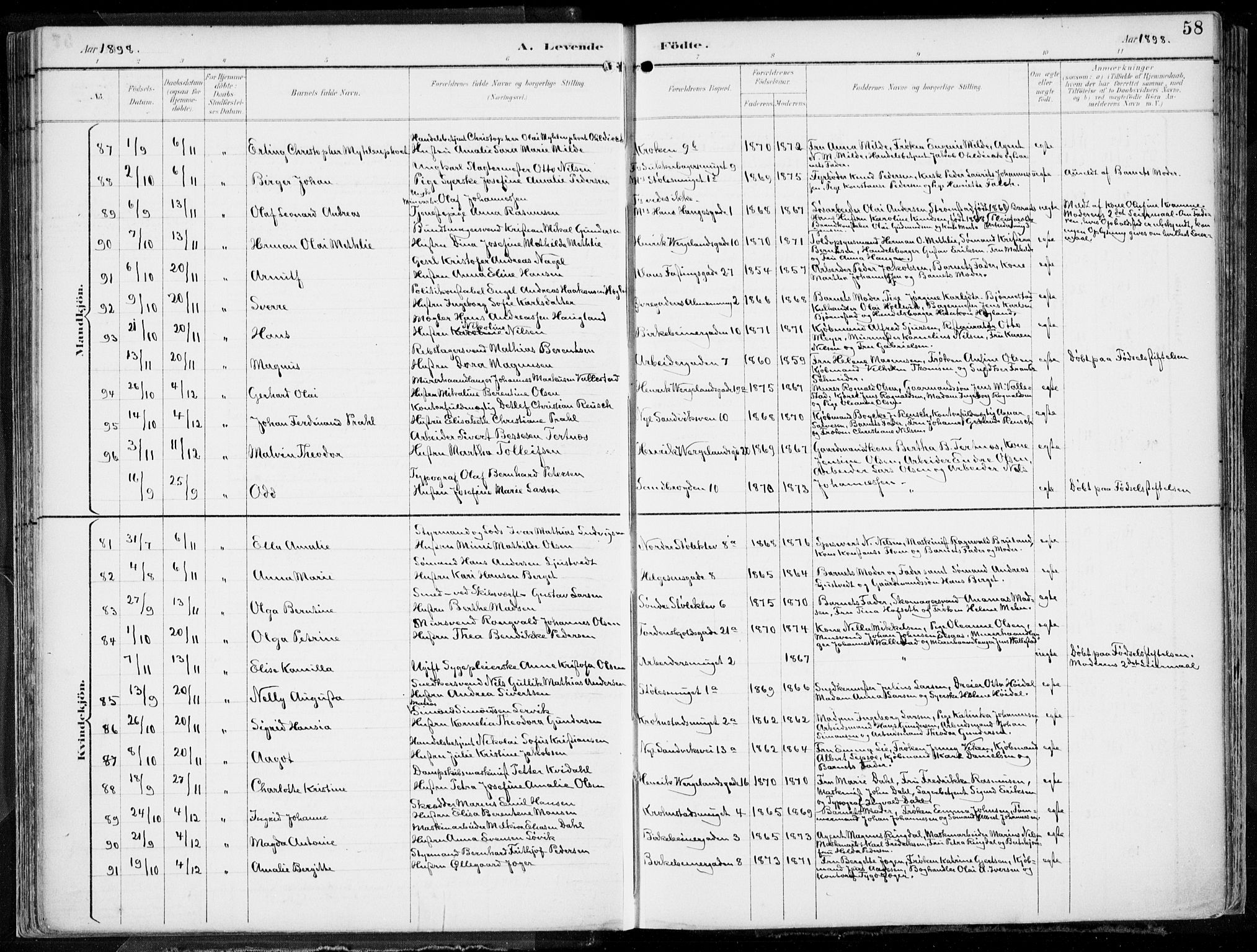 Mariakirken Sokneprestembete, SAB/A-76901/H/Hab/L0005: Parish register (copy) no. A 5, 1893-1913, p. 58