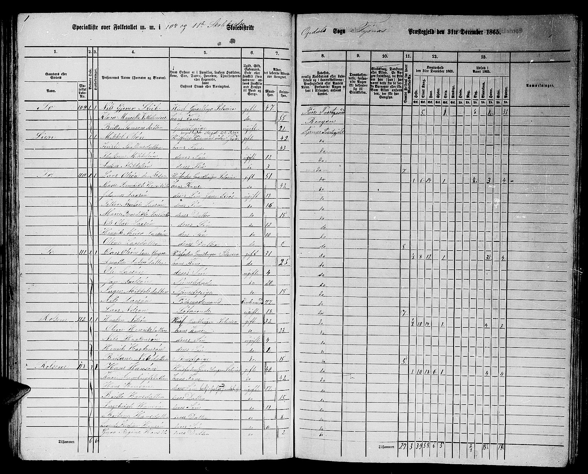 RA, 1865 census for Tysnes, 1865, p. 53