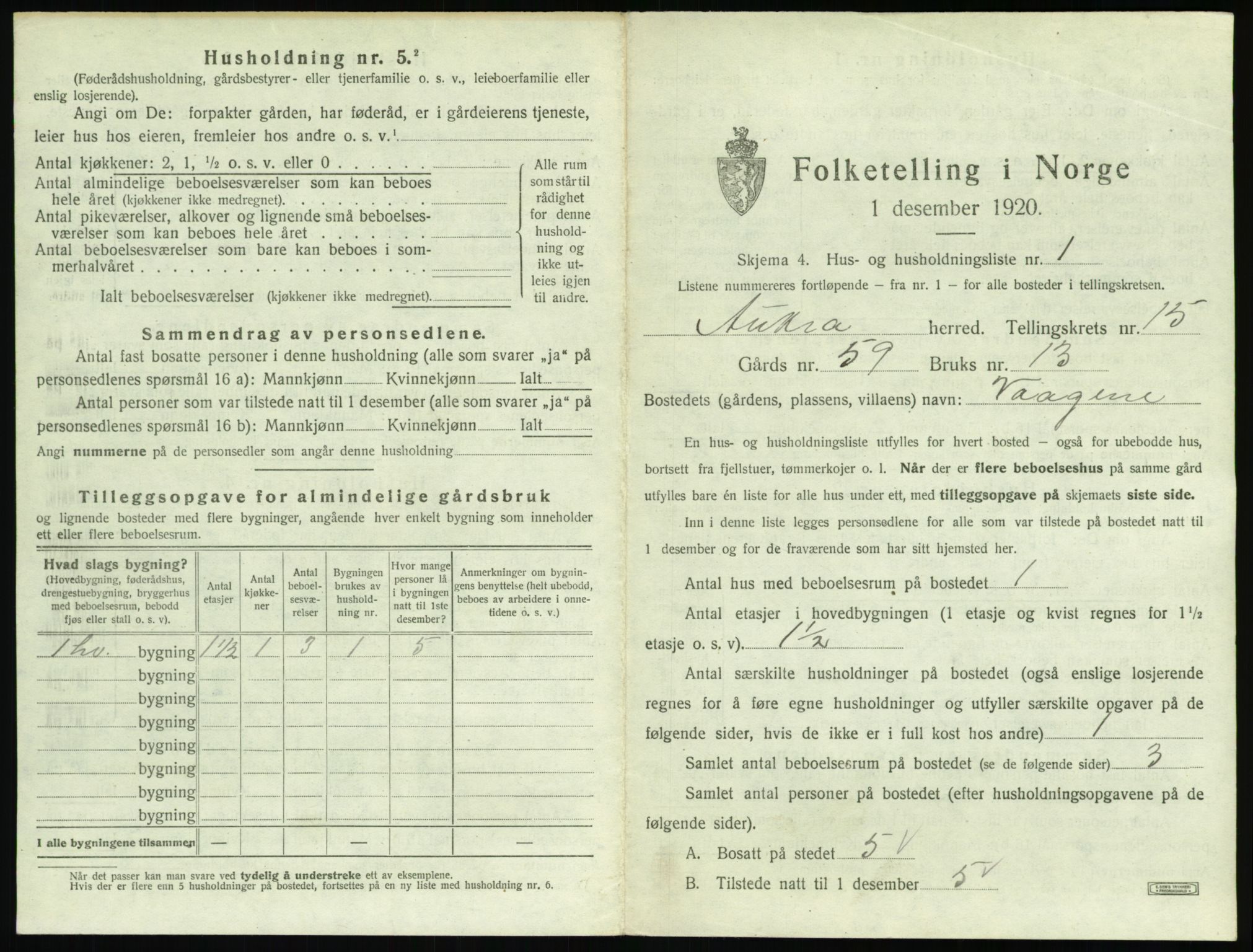 SAT, 1920 census for Aukra, 1920, p. 909