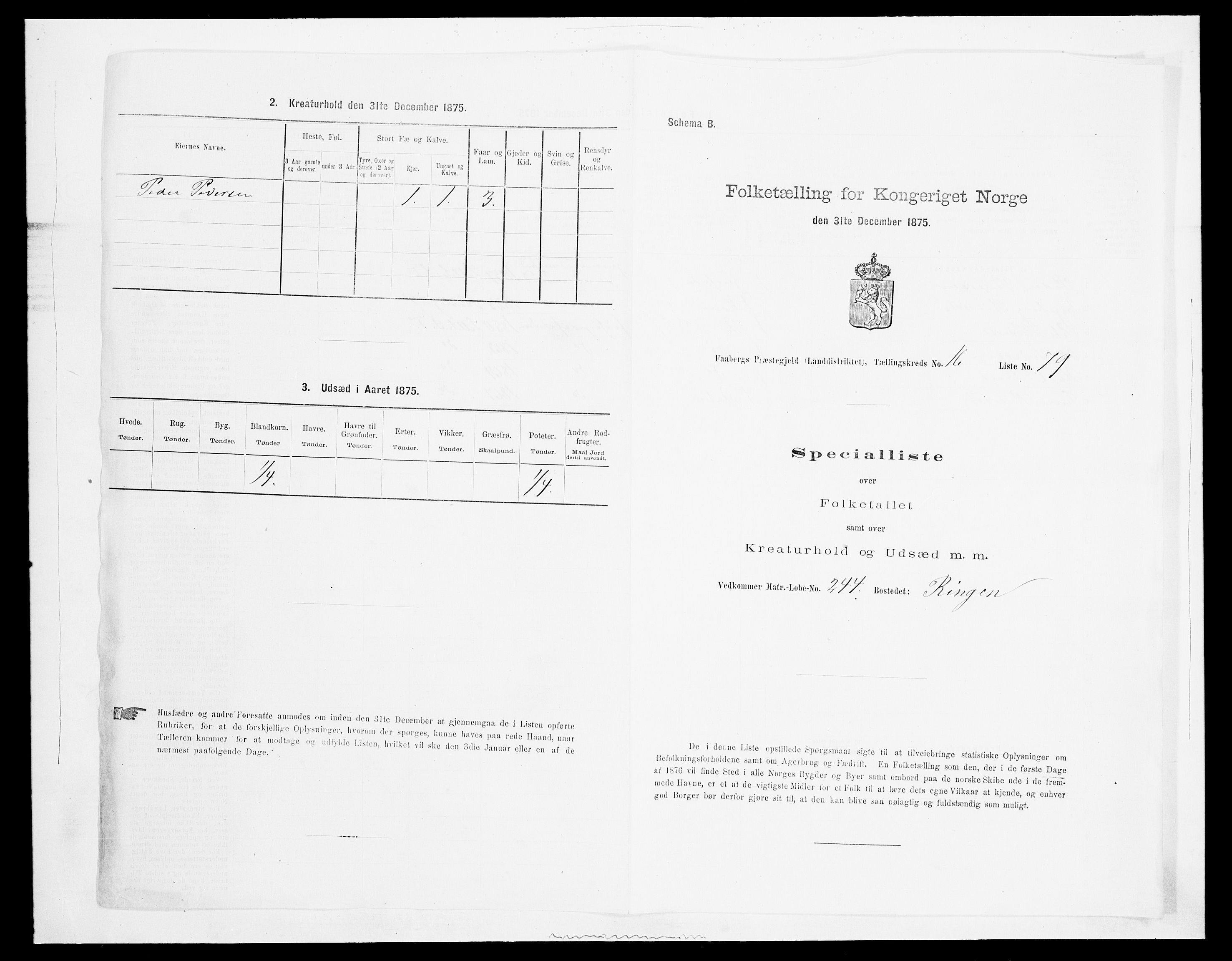 SAH, 1875 census for 0524L Fåberg/Fåberg og Lillehammer, 1875, p. 2073