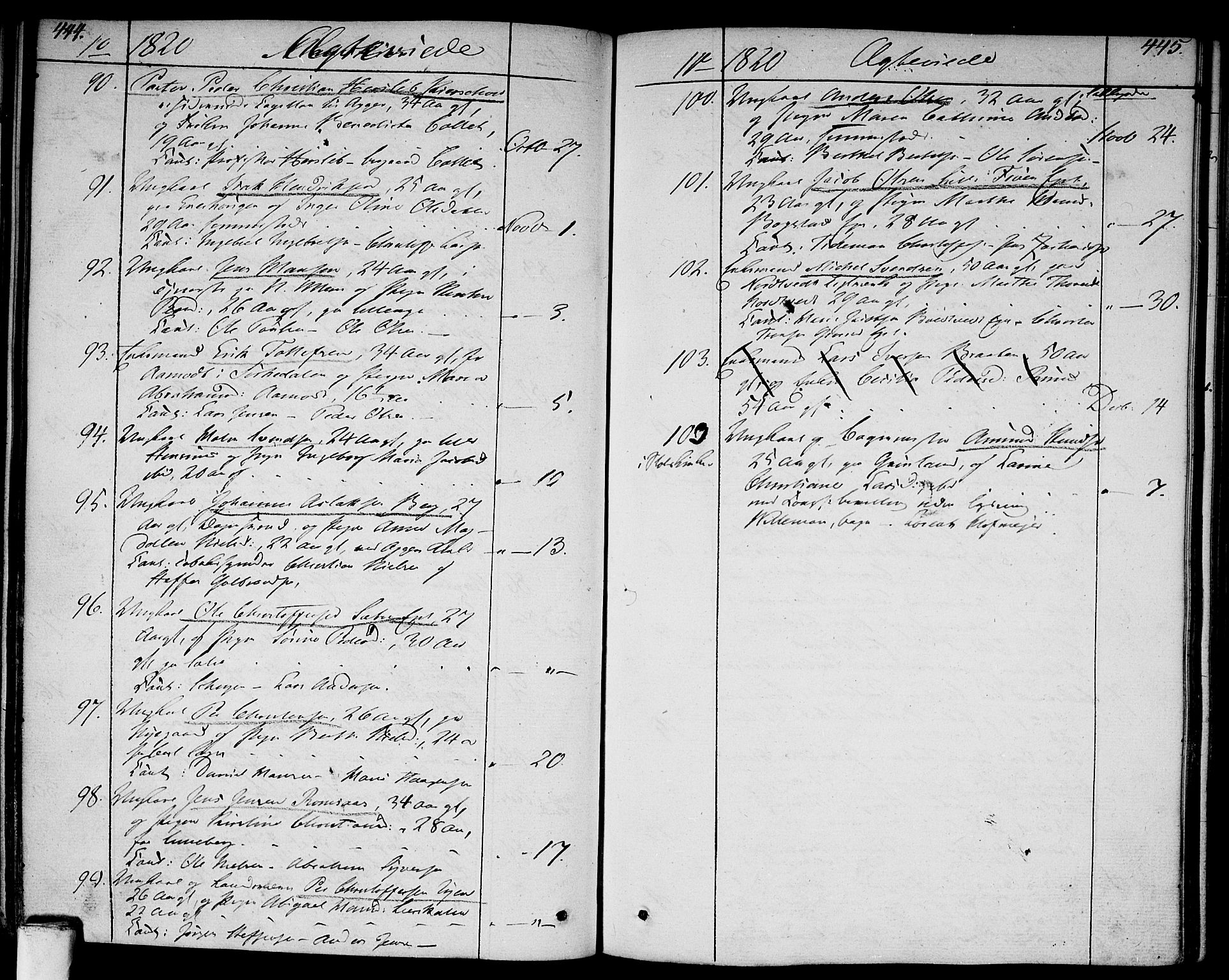Aker prestekontor kirkebøker, SAO/A-10861/F/L0012: Parish register (official) no. 12, 1819-1828, p. 444-445