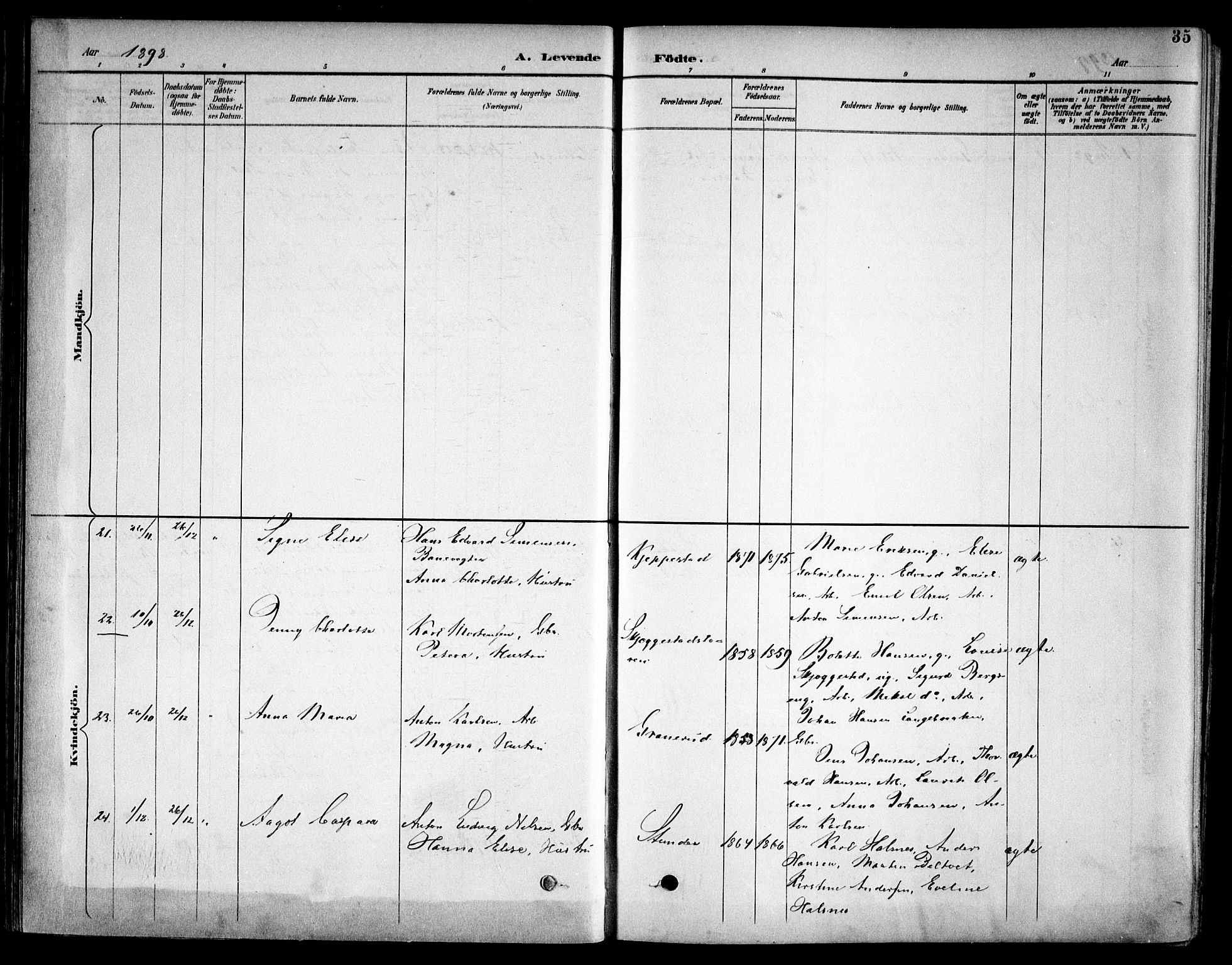 Kråkstad prestekontor Kirkebøker, AV/SAO-A-10125a/F/Fb/L0002: Parish register (official) no. II 2, 1893-1917, p. 35