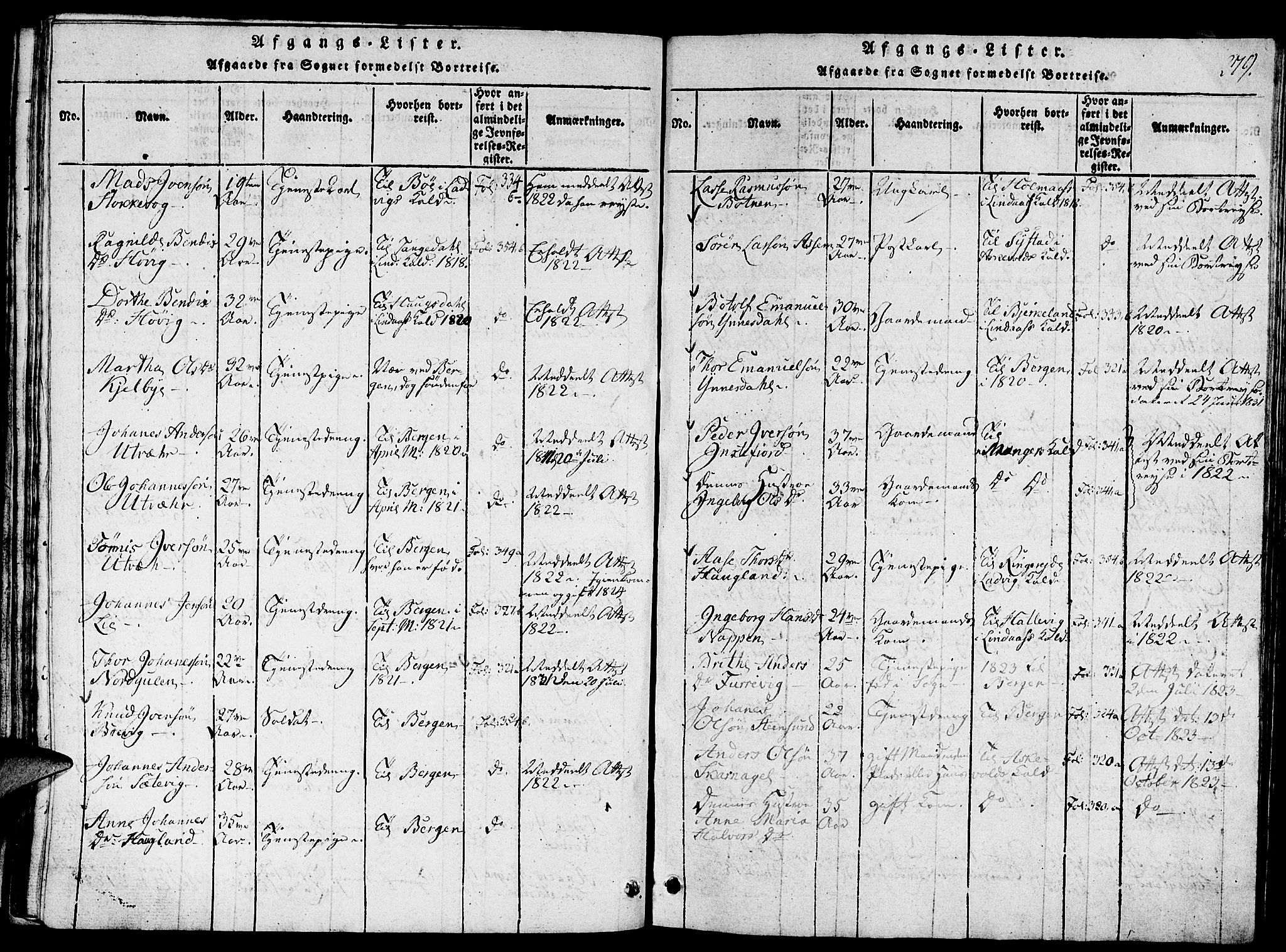 Gulen sokneprestembete, AV/SAB-A-80201/H/Haa/Haaa/L0018: Parish register (official) no. A 18, 1816-1825, p. 278