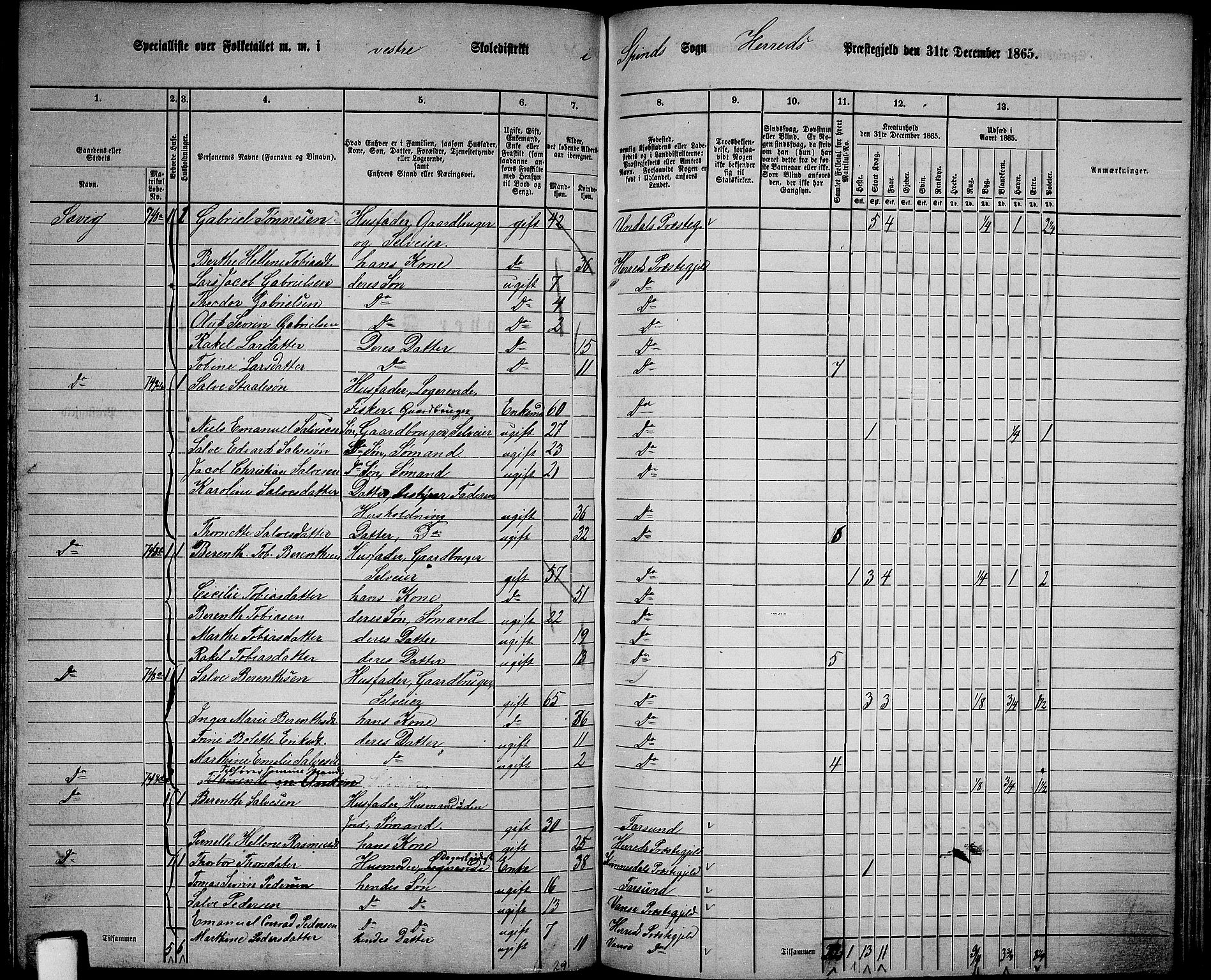 RA, 1865 census for Herad, 1865, p. 47