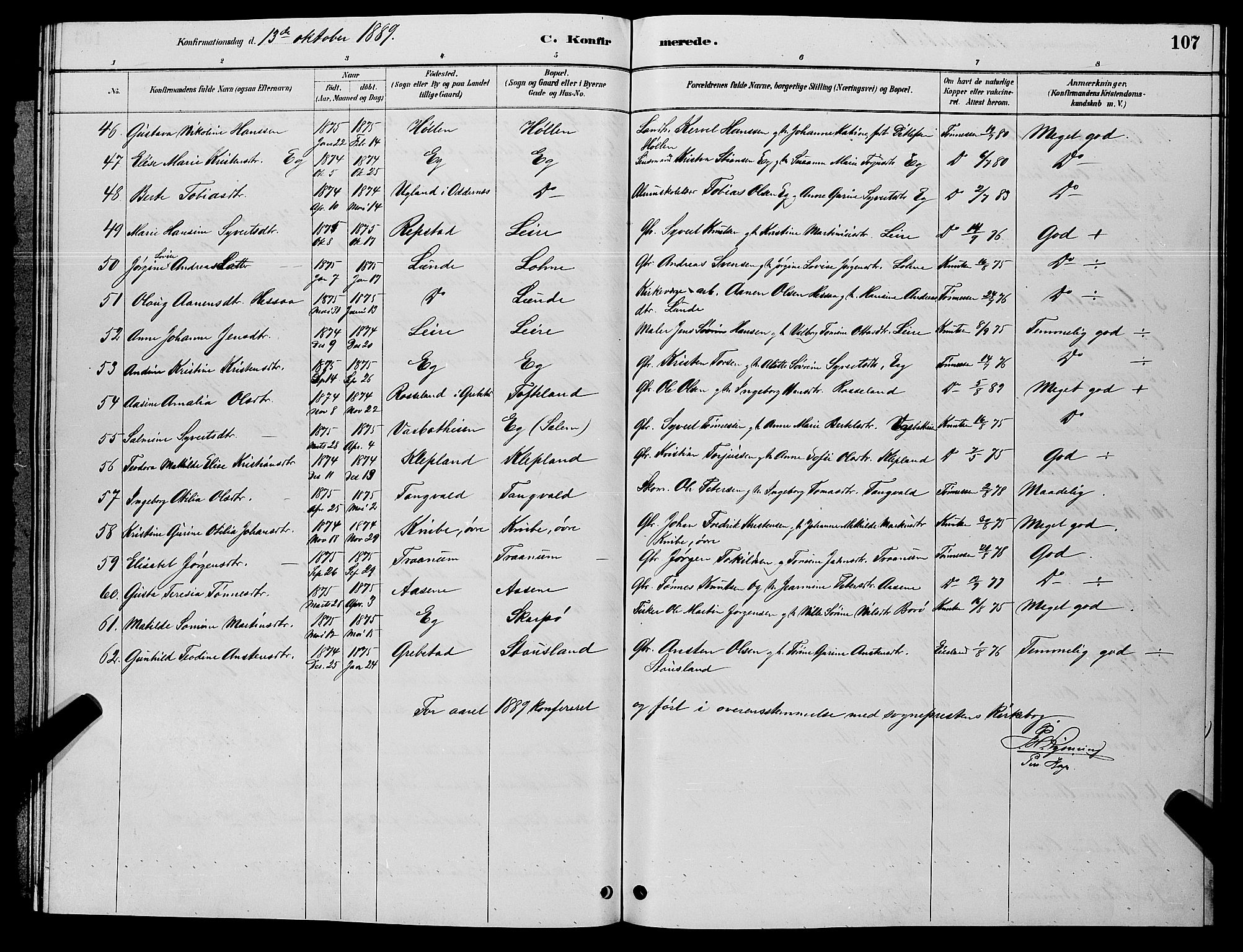 Søgne sokneprestkontor, AV/SAK-1111-0037/F/Fb/Fbb/L0005: Parish register (copy) no. B 5, 1884-1891, p. 107