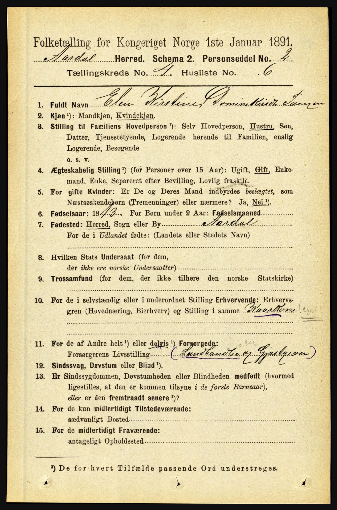 RA, 1891 census for 1424 Årdal, 1891, p. 675