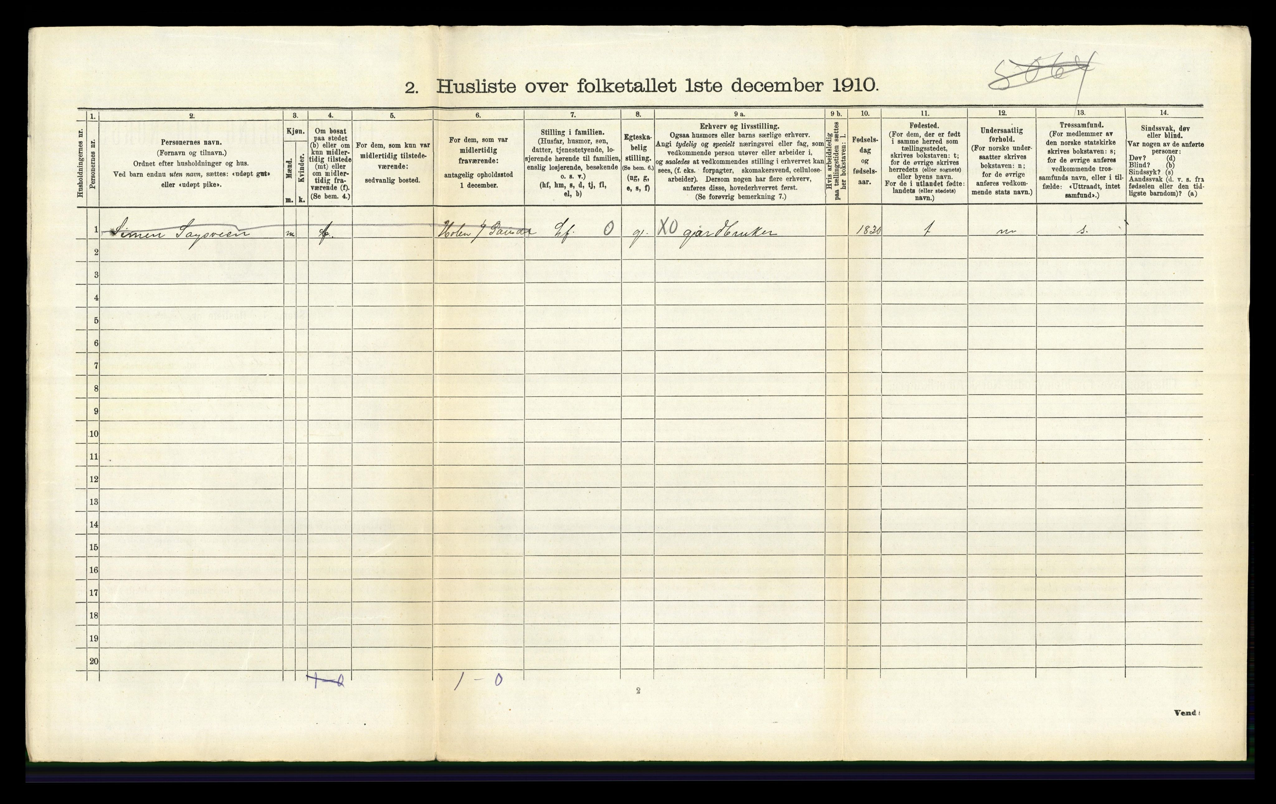 RA, 1910 census for Vestre Gausdal, 1910, p. 414