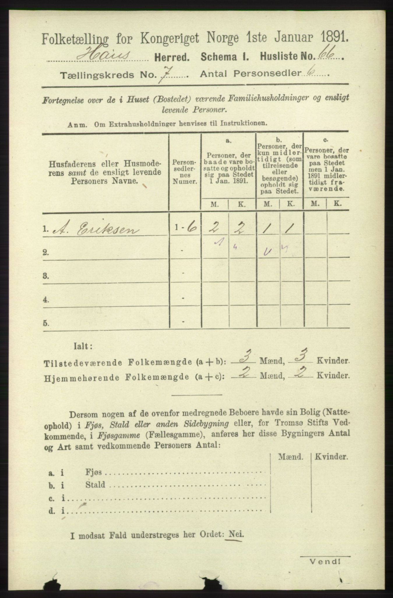 RA, 1891 census for 1250 Haus, 1891, p. 2643