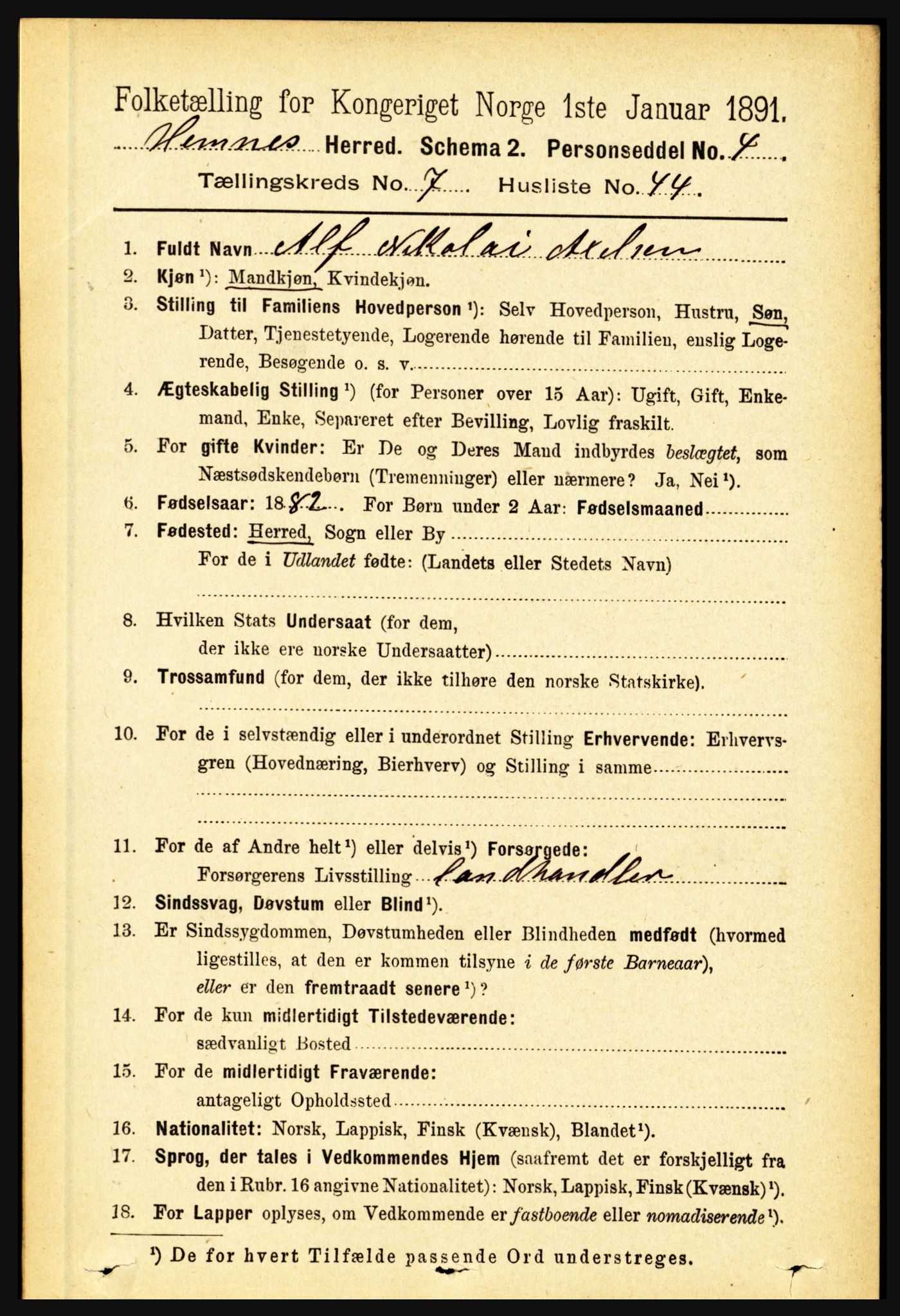 RA, 1891 census for 1832 Hemnes, 1891, p. 3528