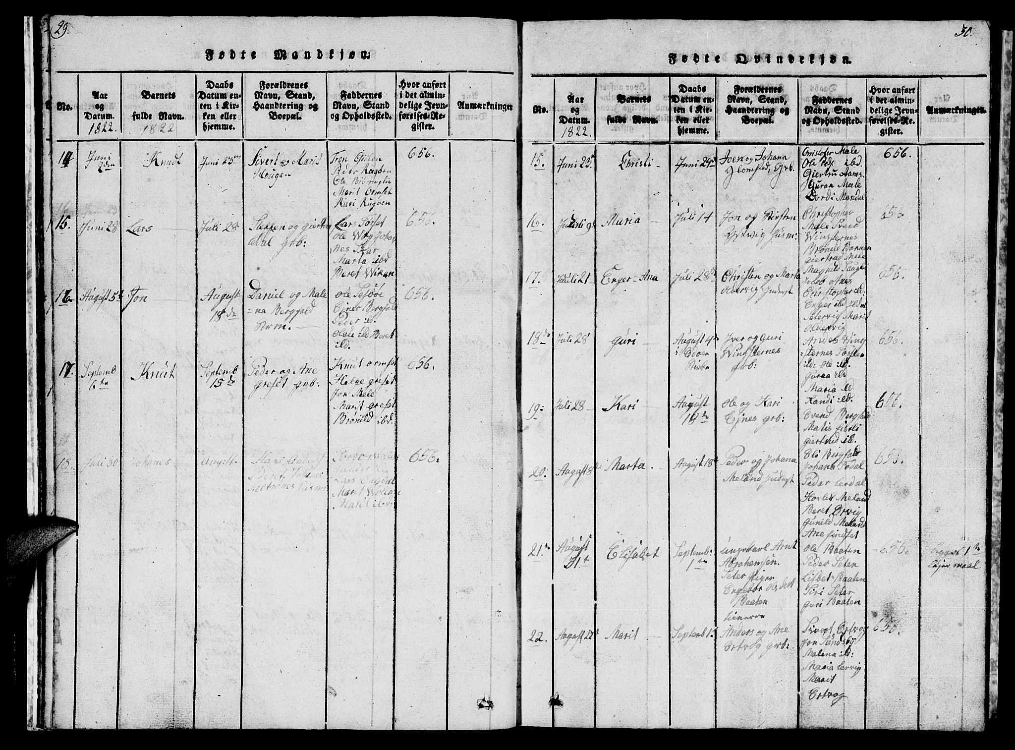 Ministerialprotokoller, klokkerbøker og fødselsregistre - Møre og Romsdal, AV/SAT-A-1454/578/L0908: Parish register (copy) no. 578C01, 1819-1837, p. 29-30