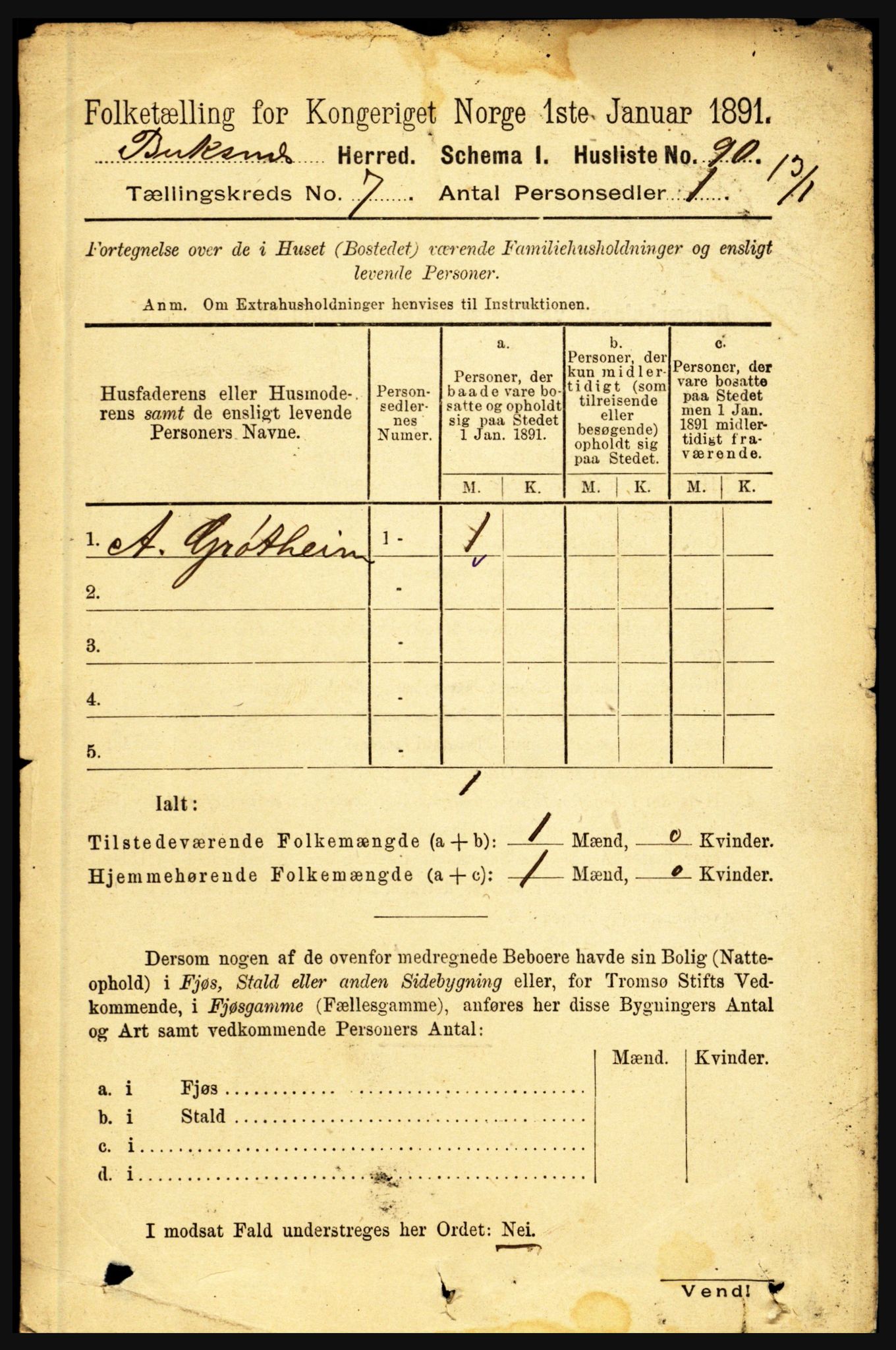 RA, 1891 census for 1860 Buksnes, 1891, p. 4987