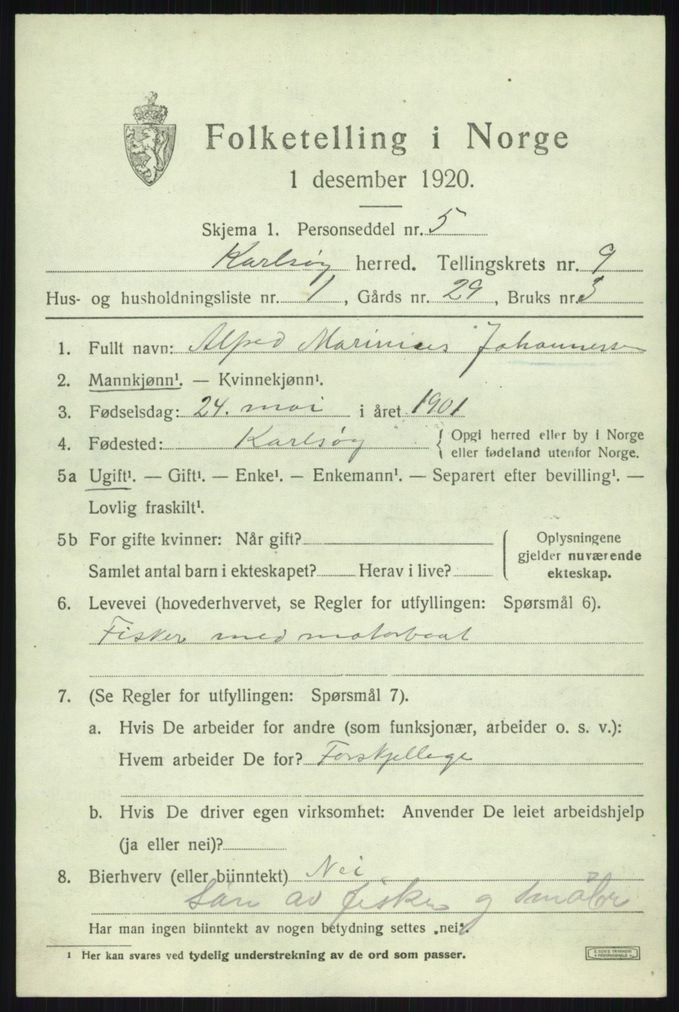 SATØ, 1920 census for Karlsøy, 1920, p. 3318