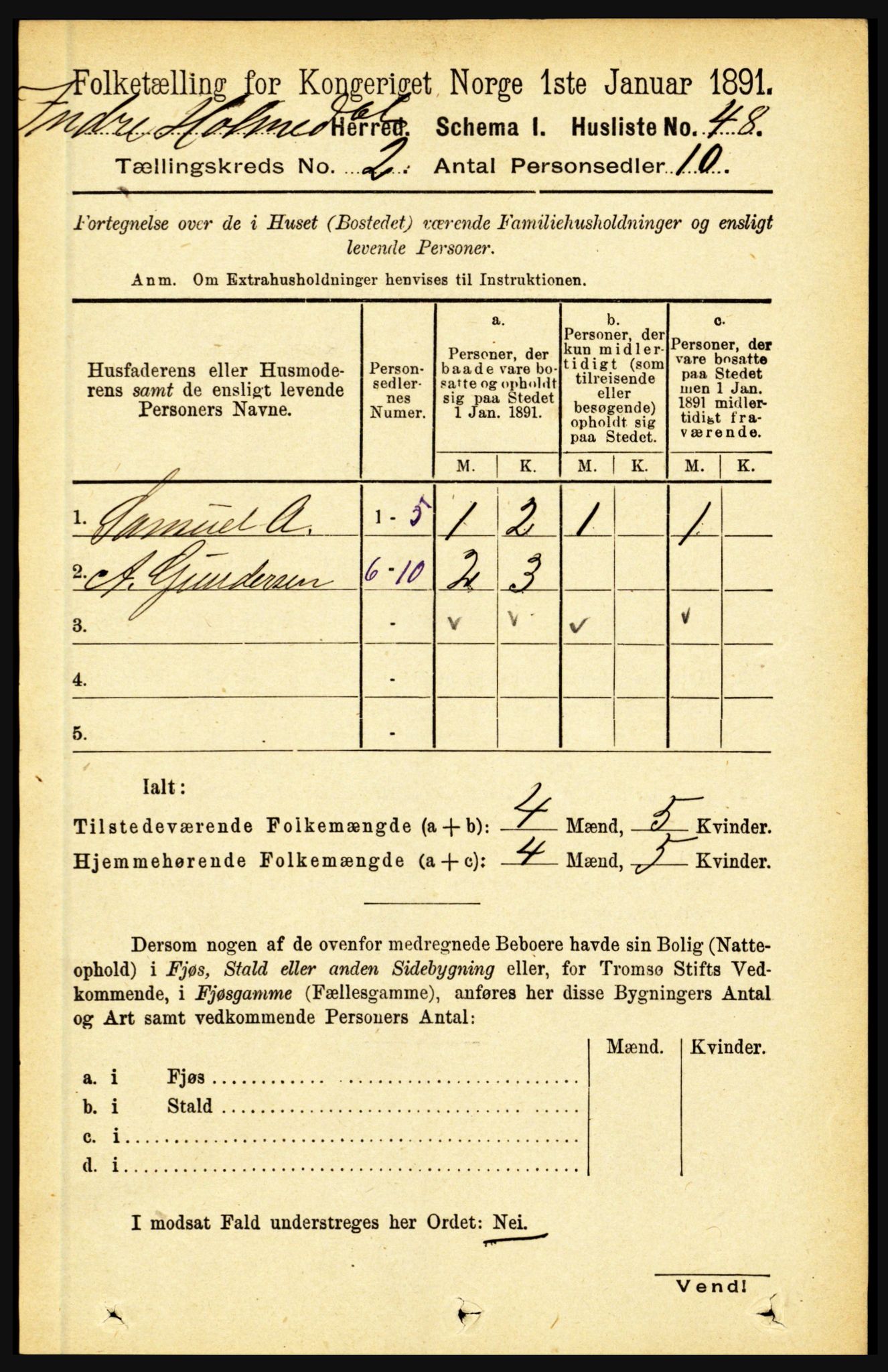 RA, 1891 census for 1430 Indre Holmedal, 1891, p. 449