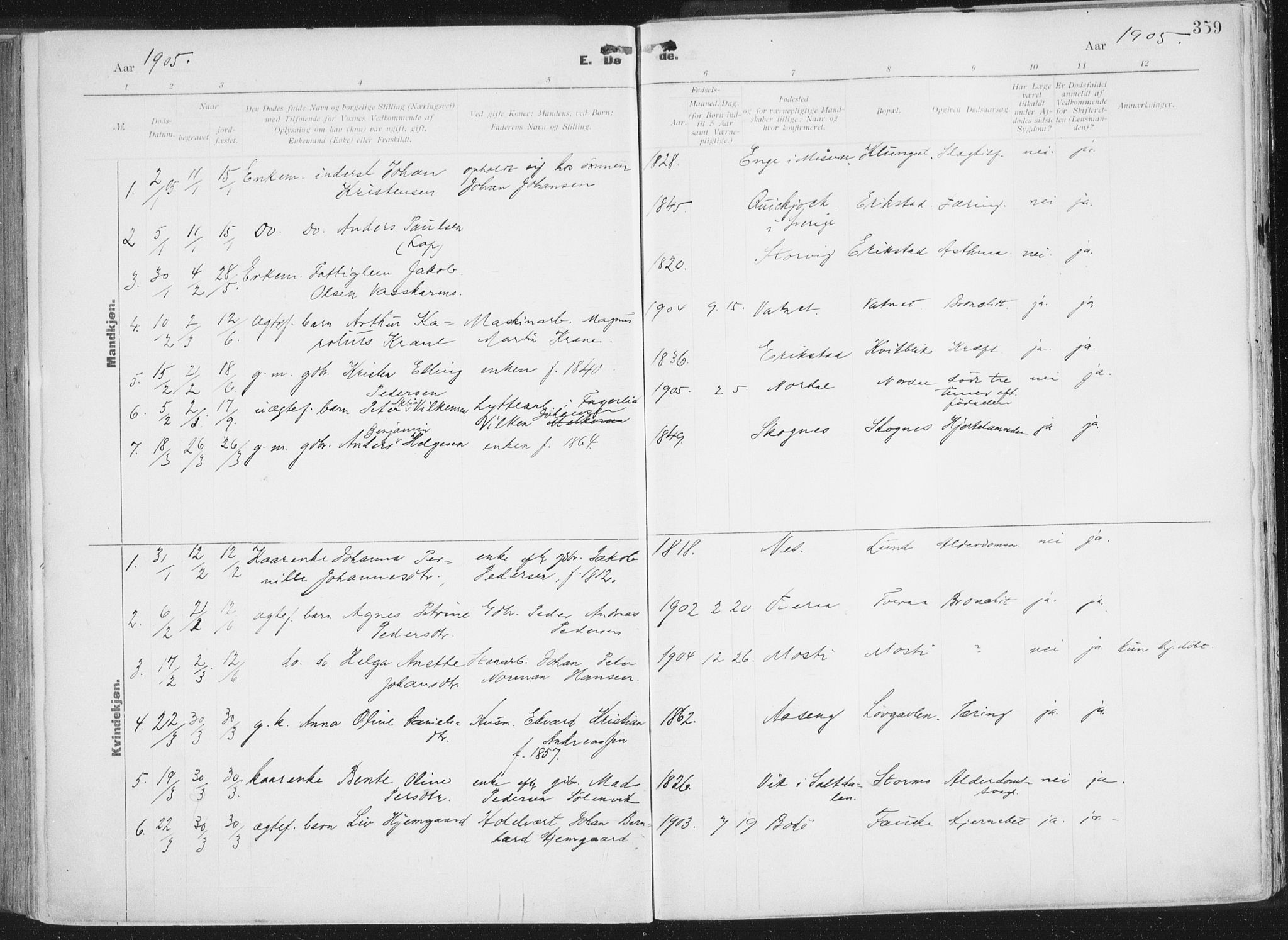 Ministerialprotokoller, klokkerbøker og fødselsregistre - Nordland, AV/SAT-A-1459/849/L0696: Parish register (official) no. 849A08, 1898-1910, p. 359