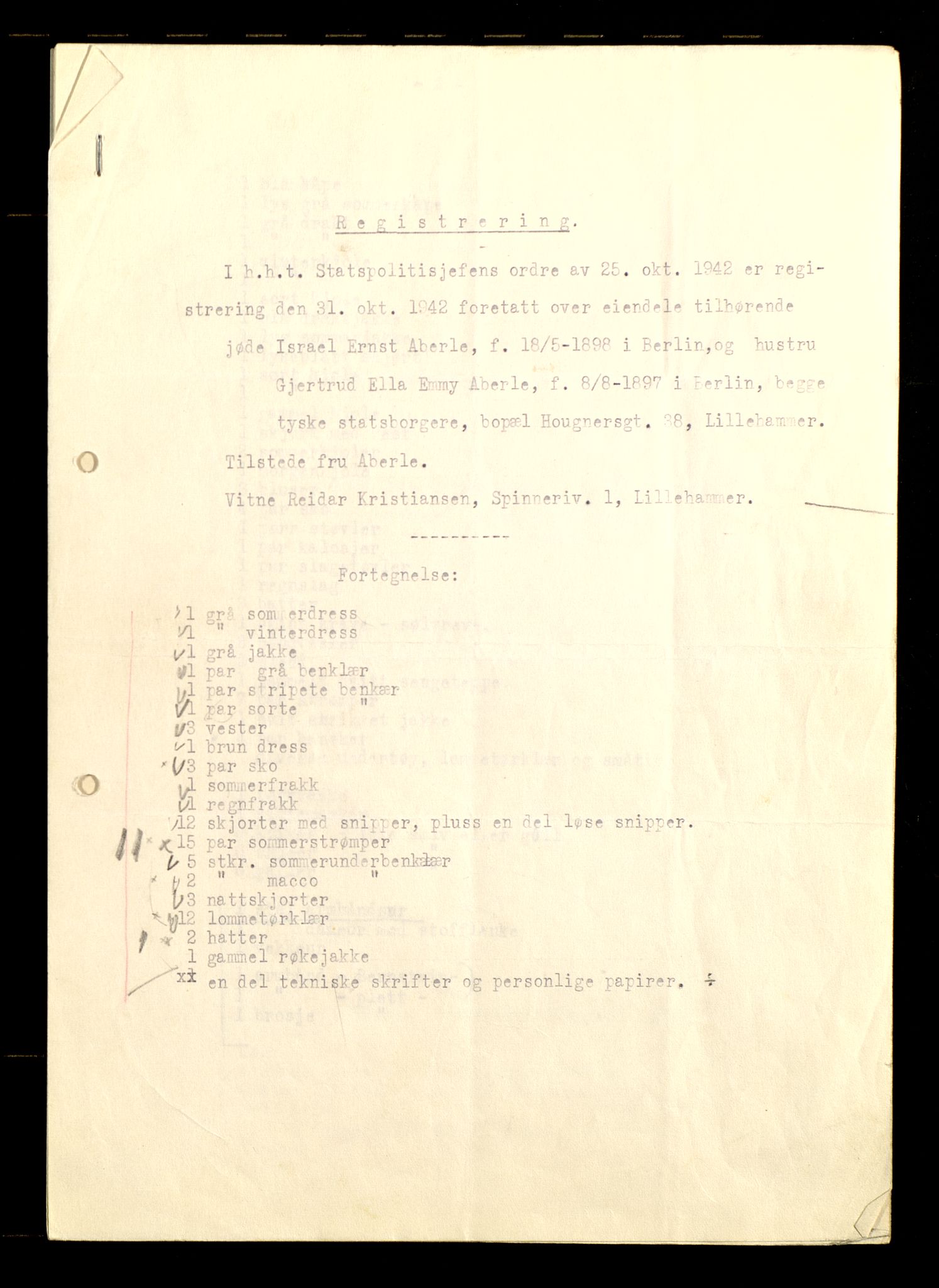 Fåberg lensmannskontor, AV/SAH-PGF-016/O/Oc/L0004/0001: Jødeboer og borgervakt / Jøder og jødeboer, 1942-1954, p. 15