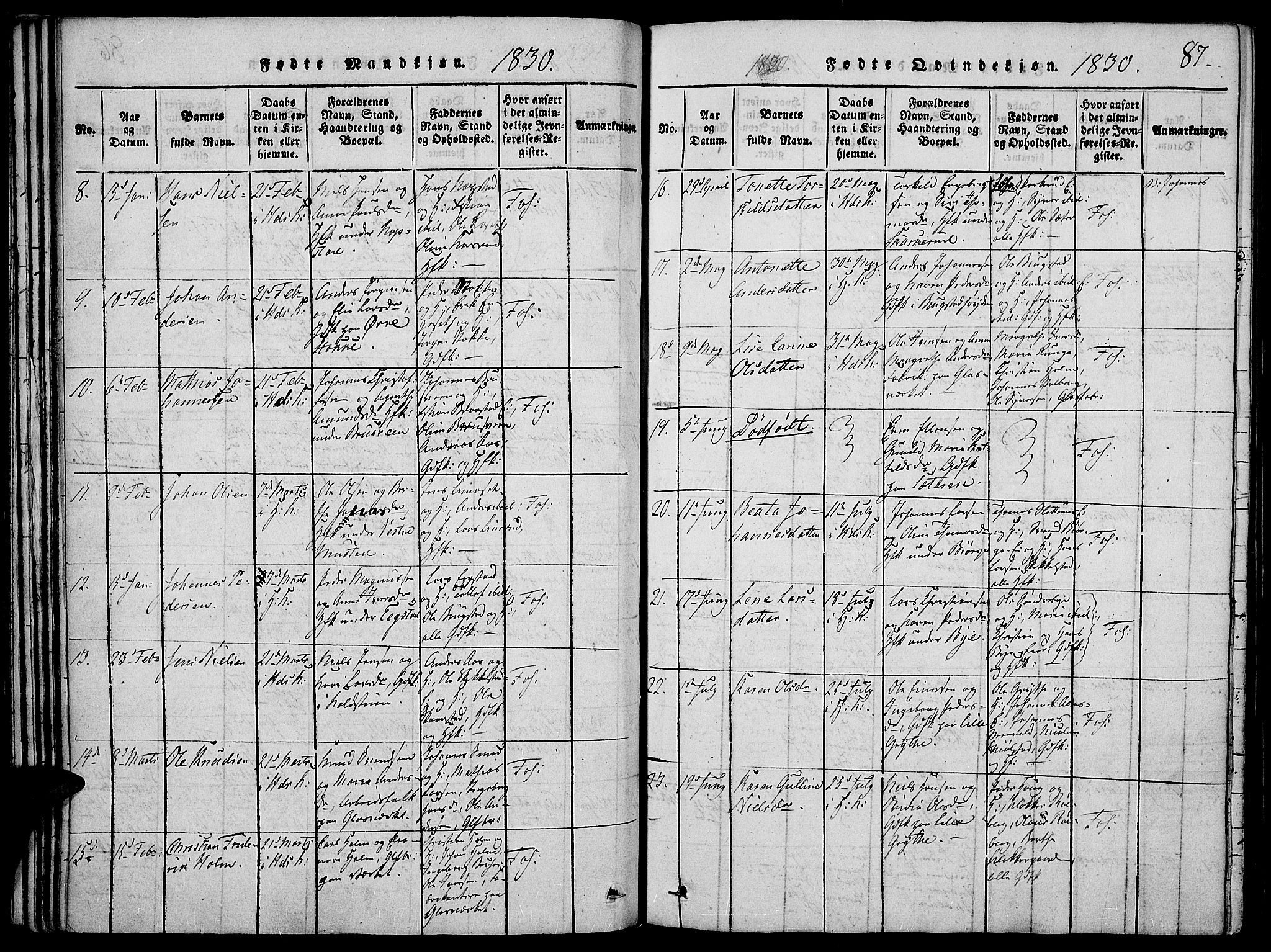 Vardal prestekontor, SAH/PREST-100/H/Ha/Haa/L0004: Parish register (official) no. 4, 1814-1831, p. 87