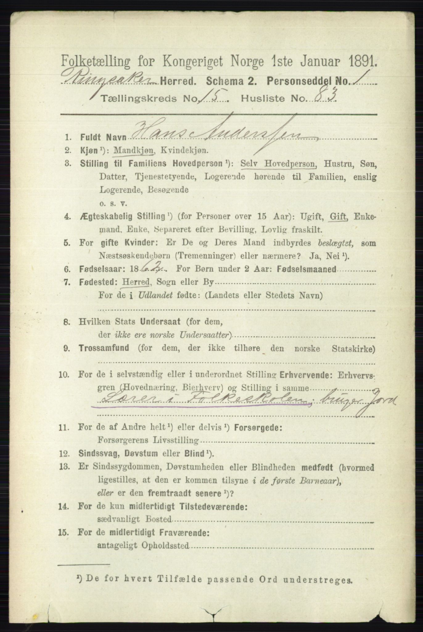 RA, 1891 census for 0412 Ringsaker, 1891, p. 8980