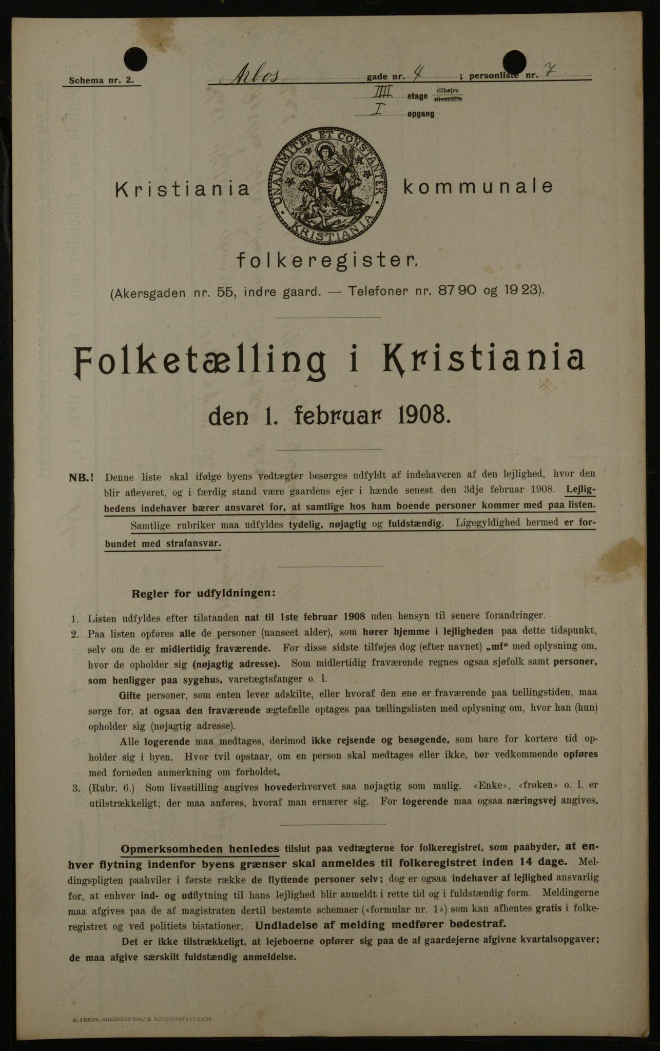 OBA, Municipal Census 1908 for Kristiania, 1908, p. 2049