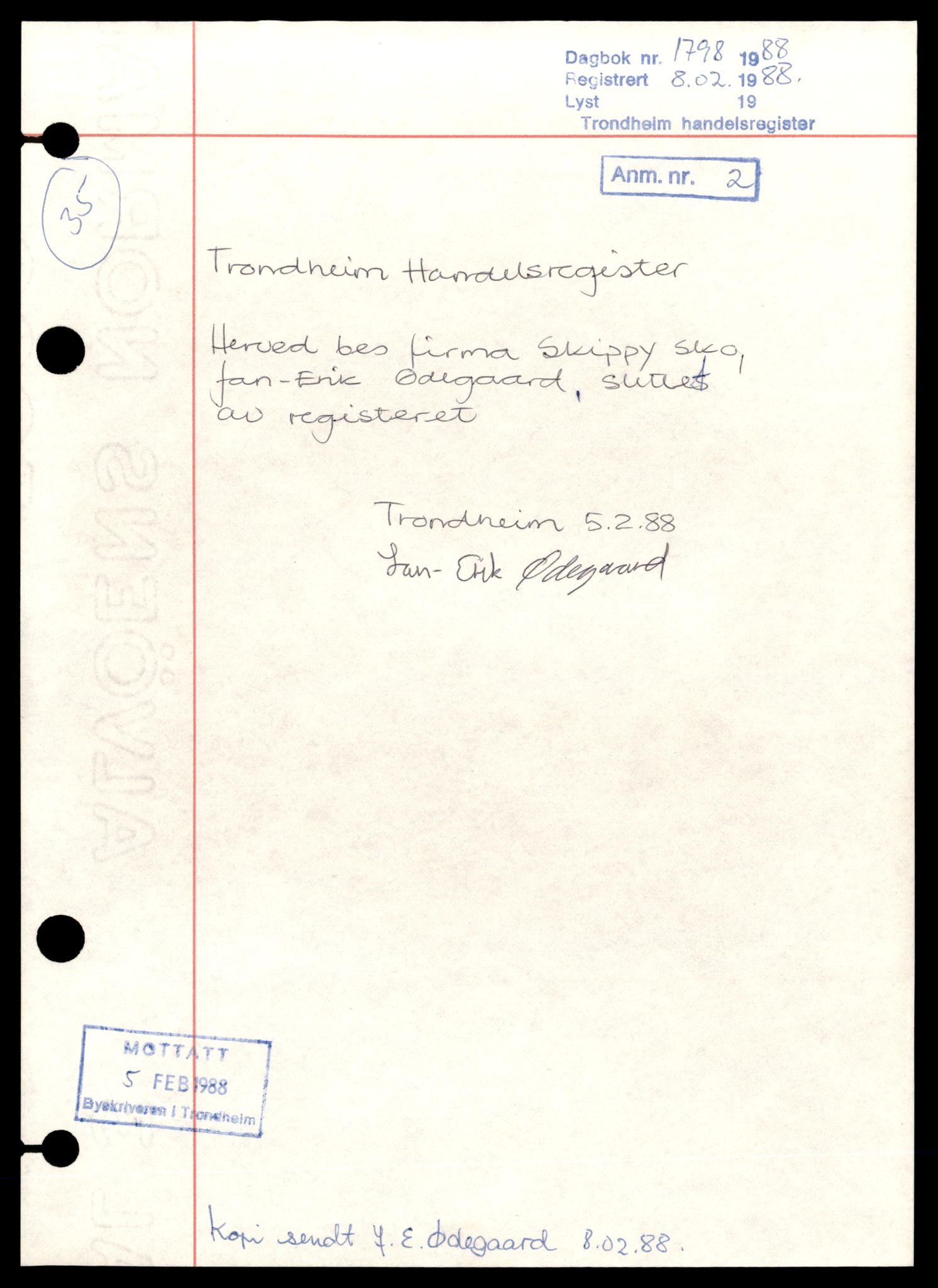 Trondheim byfogd, AV/SAT-A-0003/2/J/Jd/Jdb/L0120: Enkeltmannsforetak og ansvarlige selskap, Sk-Å, 1983-1990, p. 1