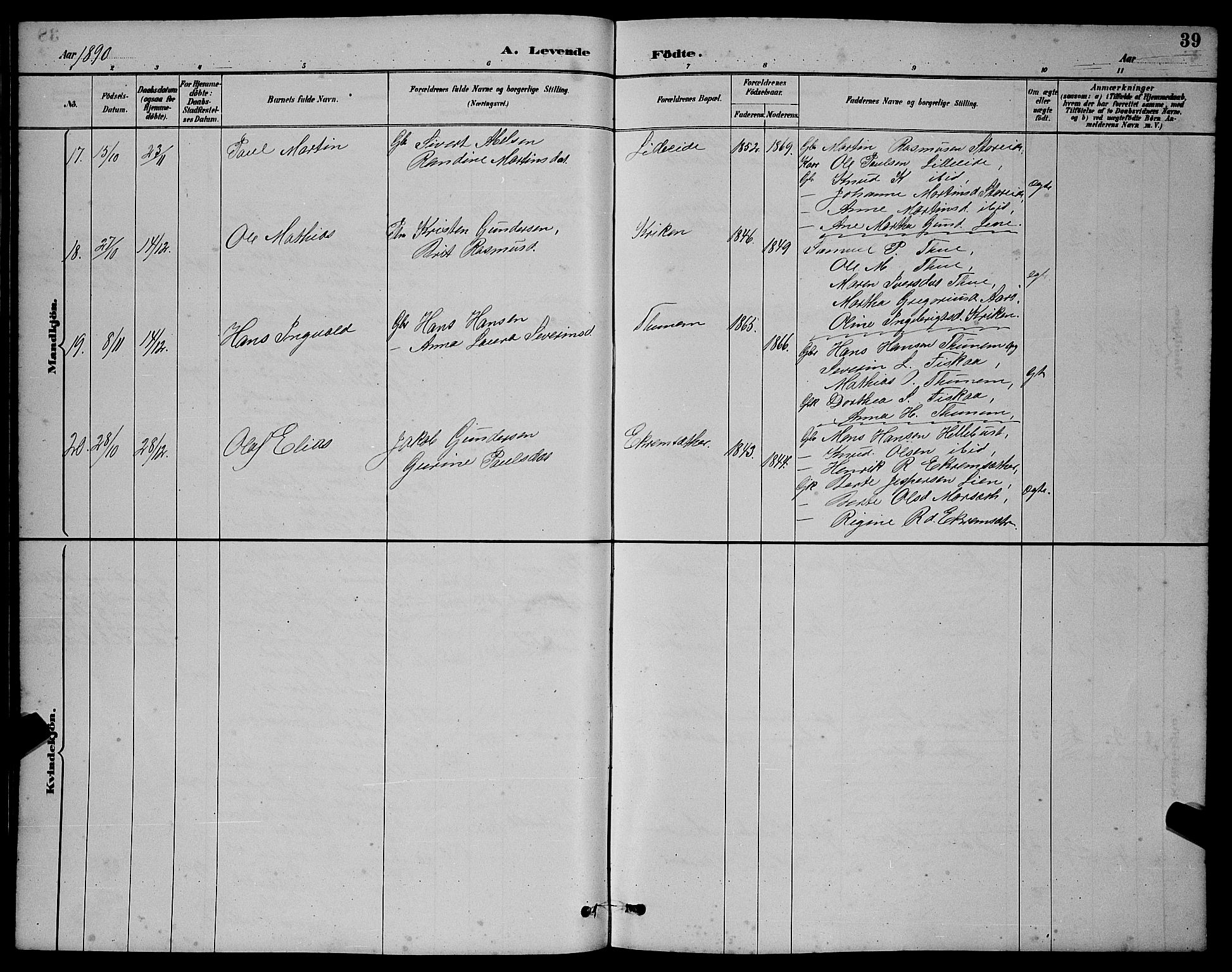 Ministerialprotokoller, klokkerbøker og fødselsregistre - Møre og Romsdal, AV/SAT-A-1454/501/L0017: Parish register (copy) no. 501C03, 1885-1901, p. 39