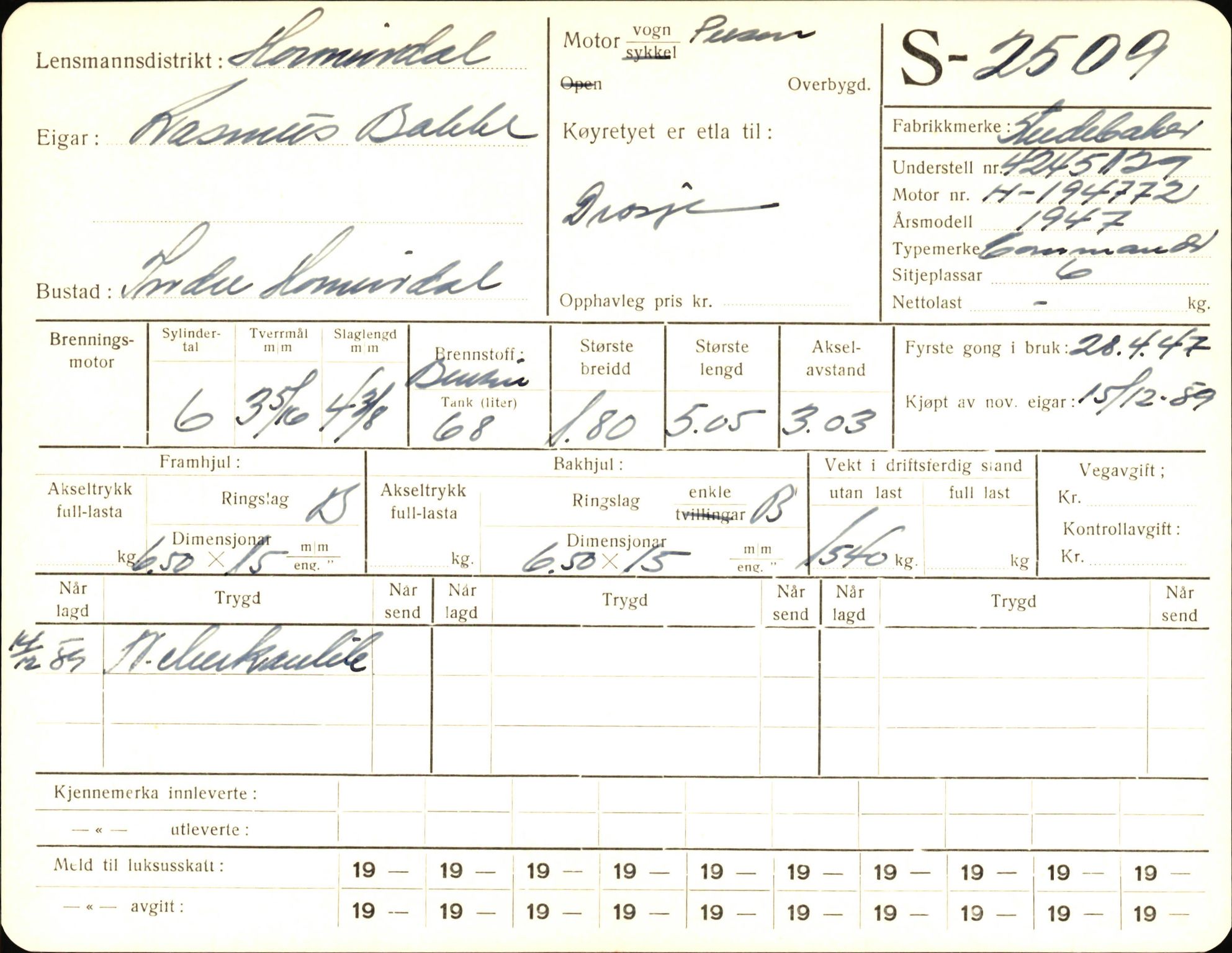 Statens vegvesen, Sogn og Fjordane vegkontor, AV/SAB-A-5301/4/F/L0004: Registerkort utmeldte Fjordane S2500-2700, S7200-7899, 1930-1961, p. 15