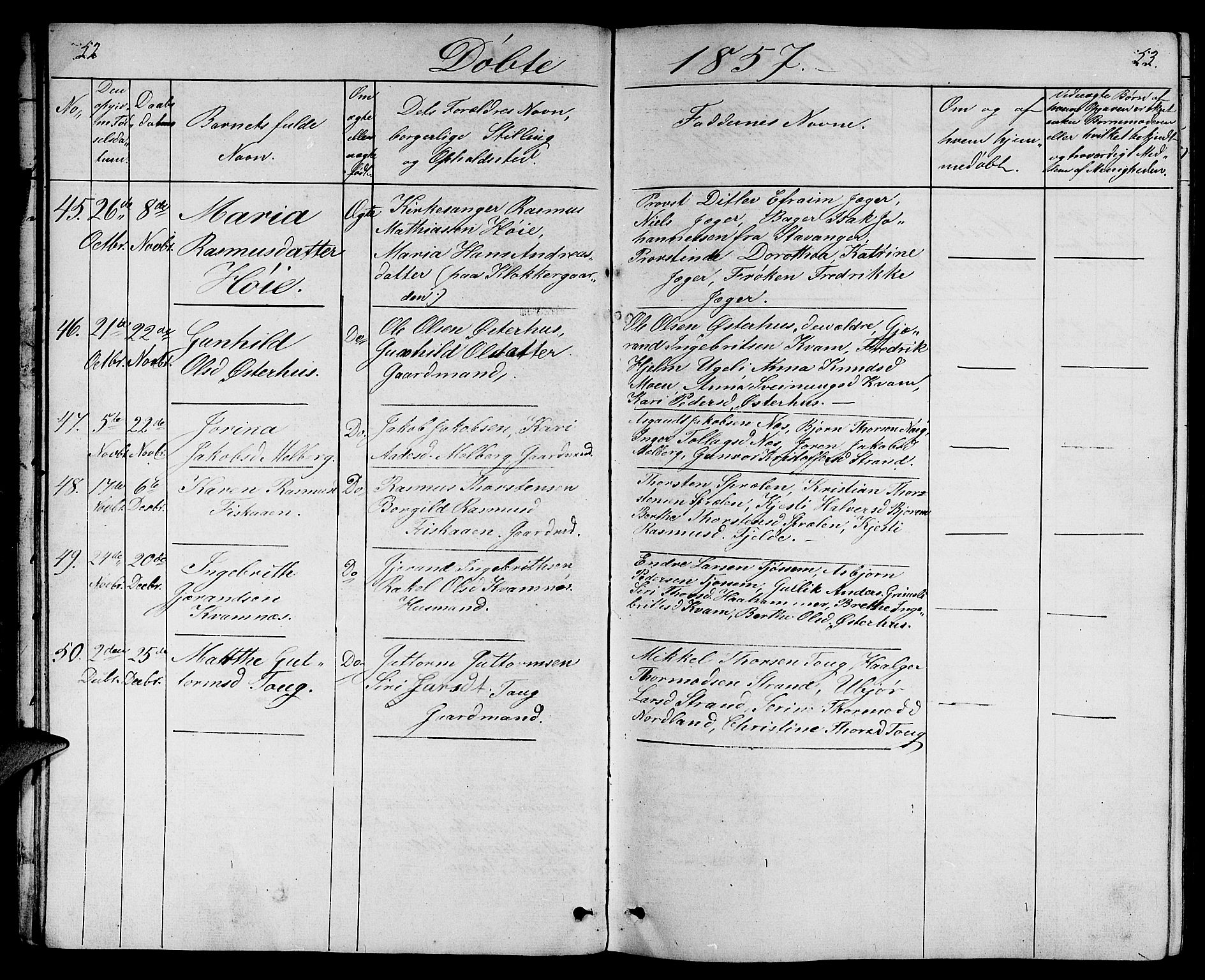 Strand sokneprestkontor, SAST/A-101828/H/Ha/Hab/L0003: Parish register (copy) no. B 3, 1855-1881, p. 52-53