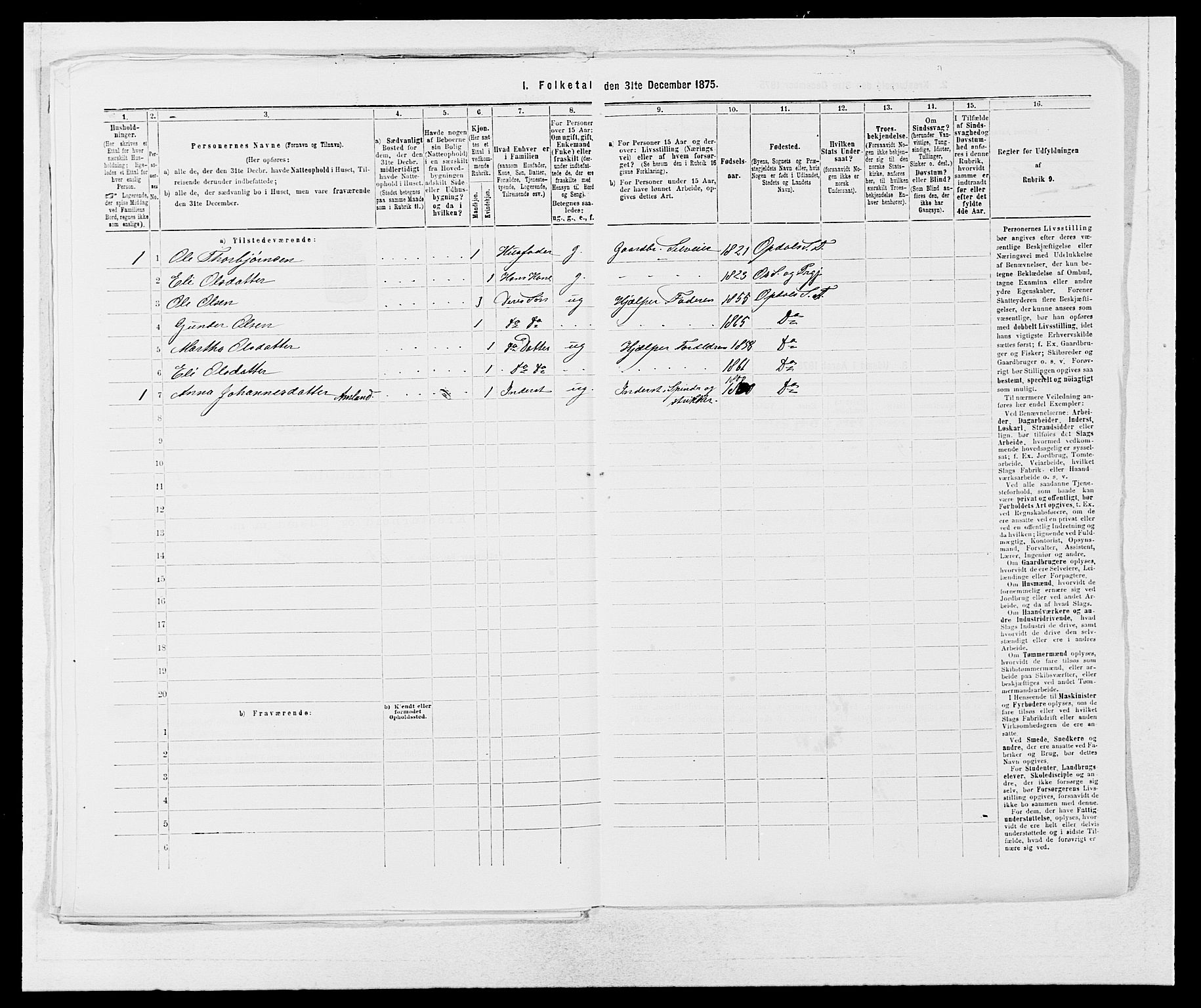 SAB, 1875 census for 1223P Tysnes, 1875, p. 423