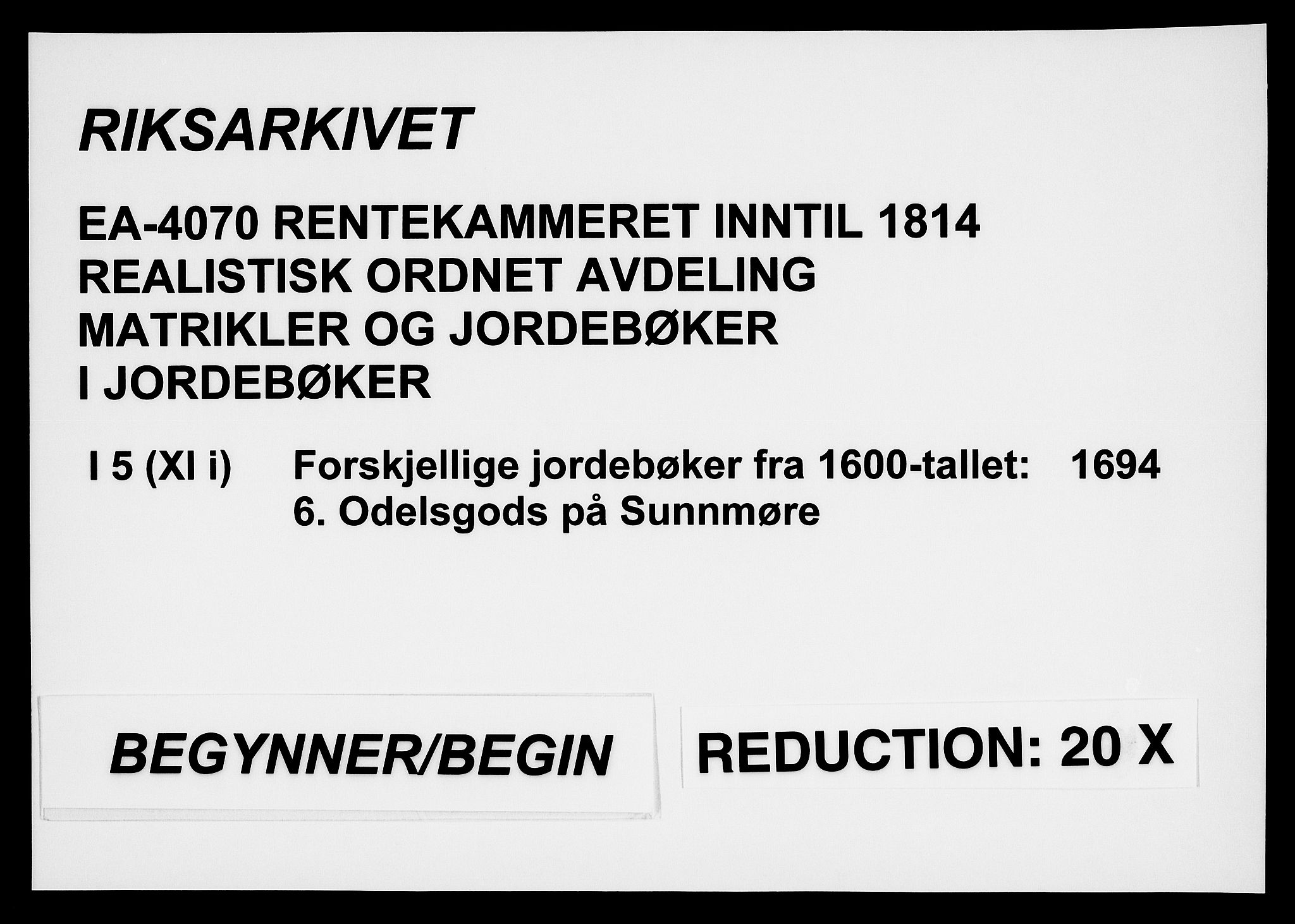 Rentekammeret inntil 1814, Realistisk ordnet avdeling, RA/EA-4070/N/Na/L0005/0006: [XI j]: Forskjellige jordebøker fra 1600-tallet: / Odelsgods på Sunnmøre, 1694