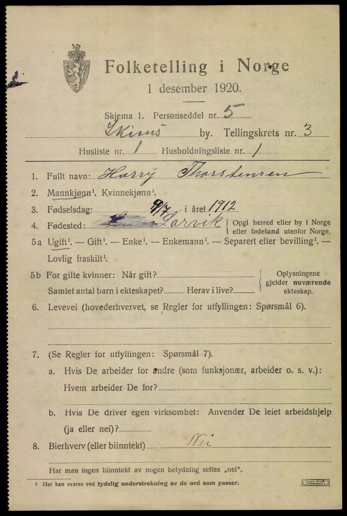 SAKO, 1920 census for Skien, 1920, p. 15176