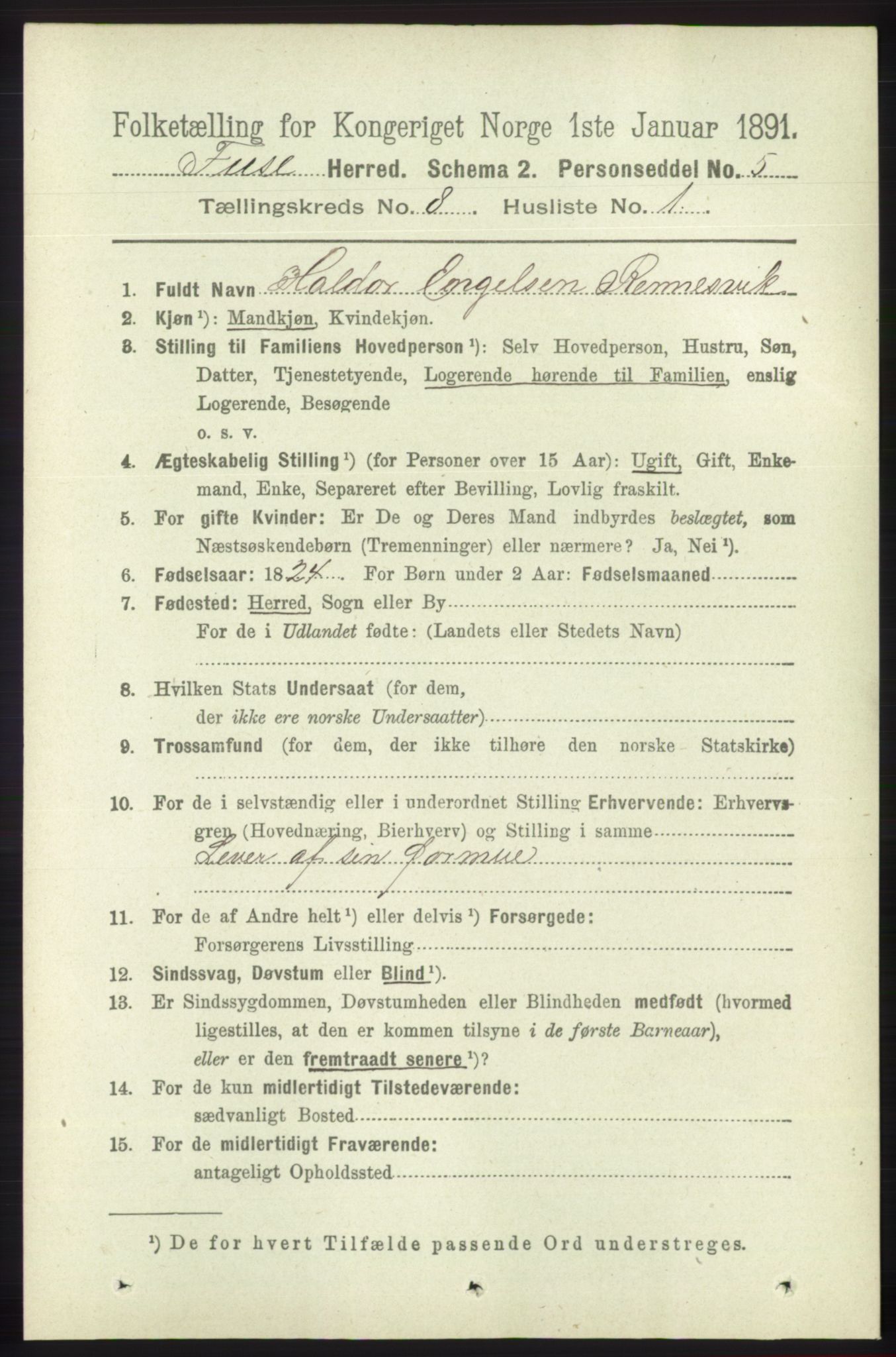 RA, 1891 census for 1241 Fusa, 1891, p. 1565