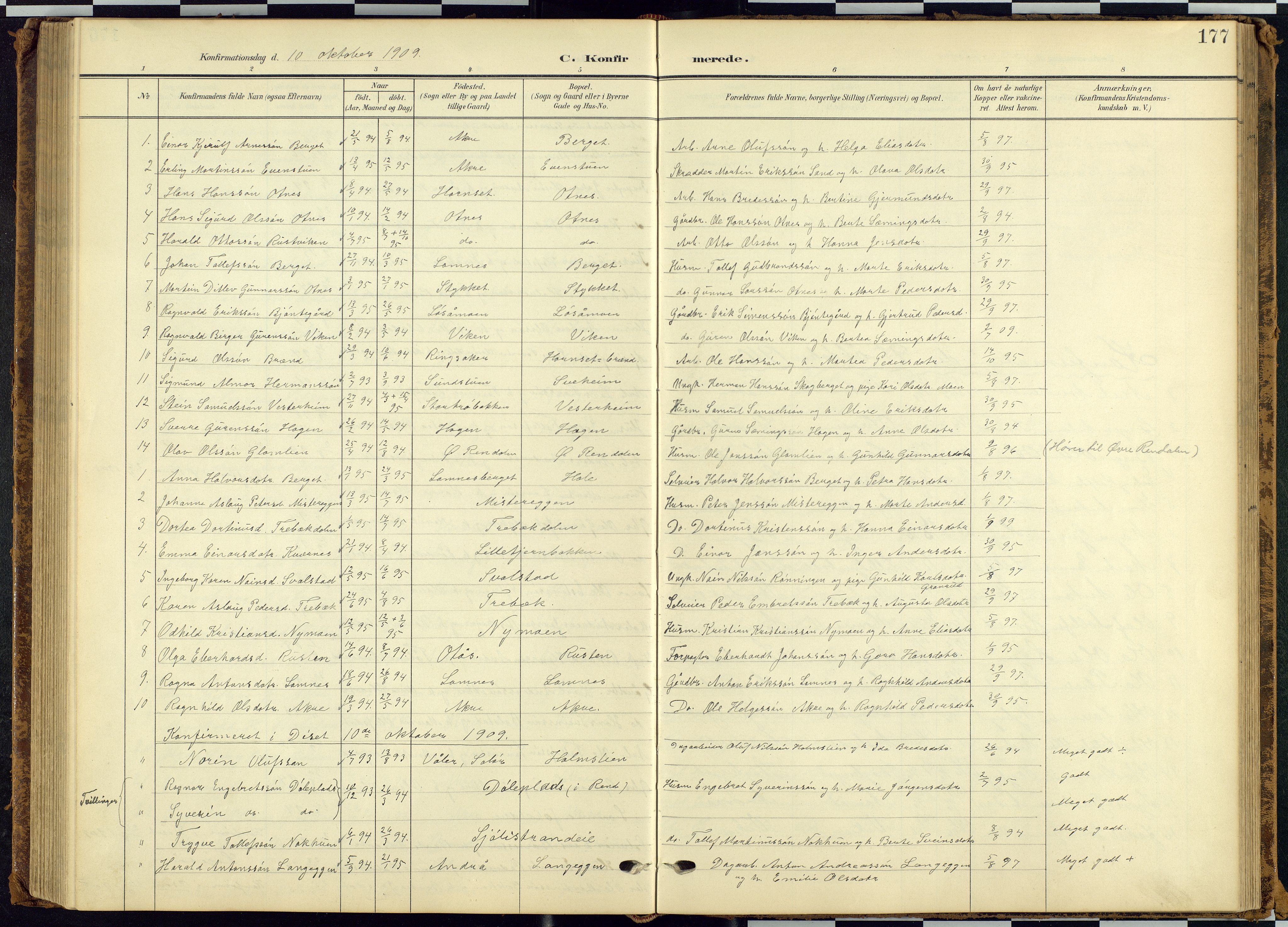Rendalen prestekontor, SAH/PREST-054/H/Ha/Hab/L0010: Parish register (copy) no. 10, 1903-1940, p. 177