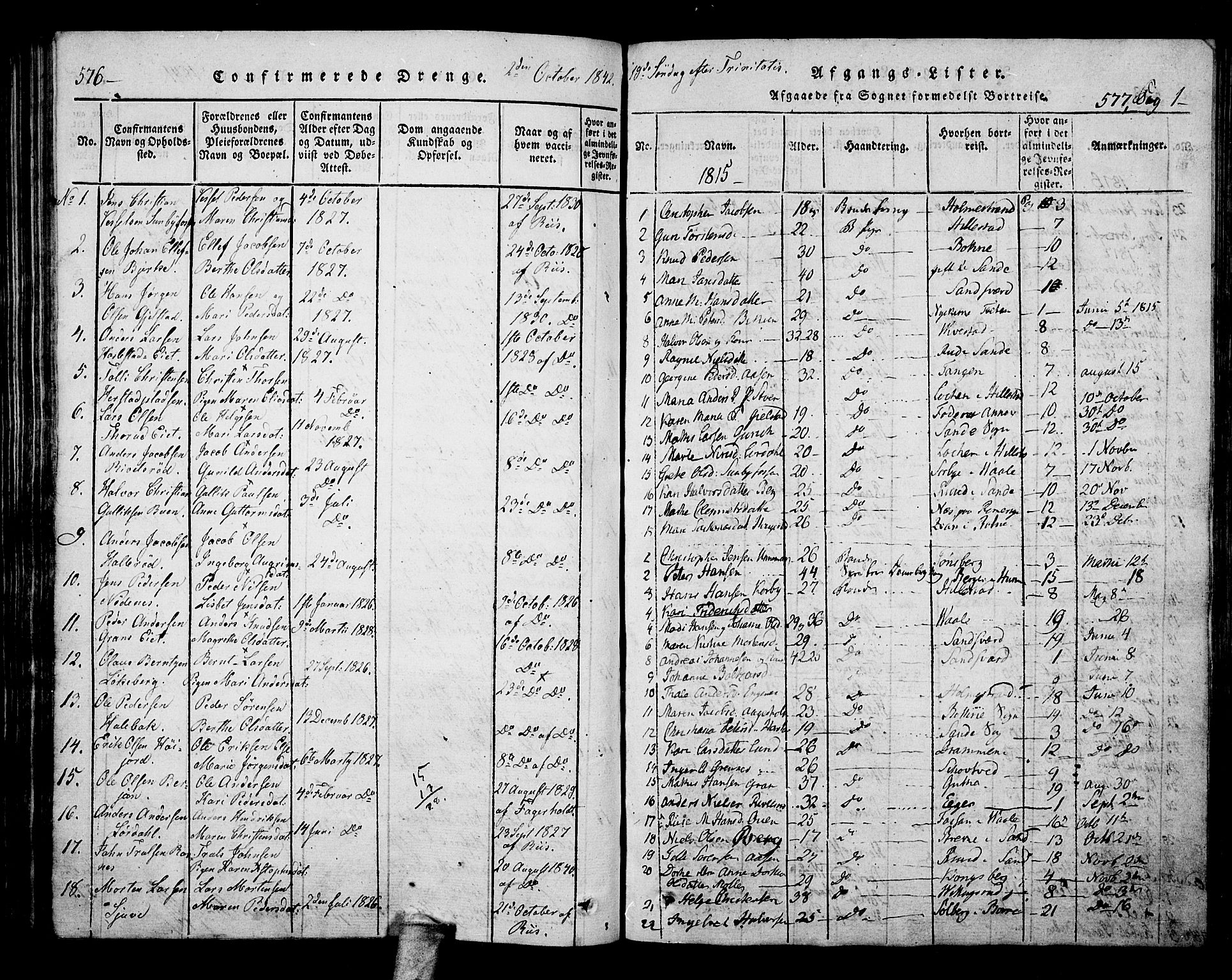 Hof kirkebøker, SAKO/A-64/F/Fa/L0004: Parish register (official) no. I 4, 1814-1843, p. 576-577