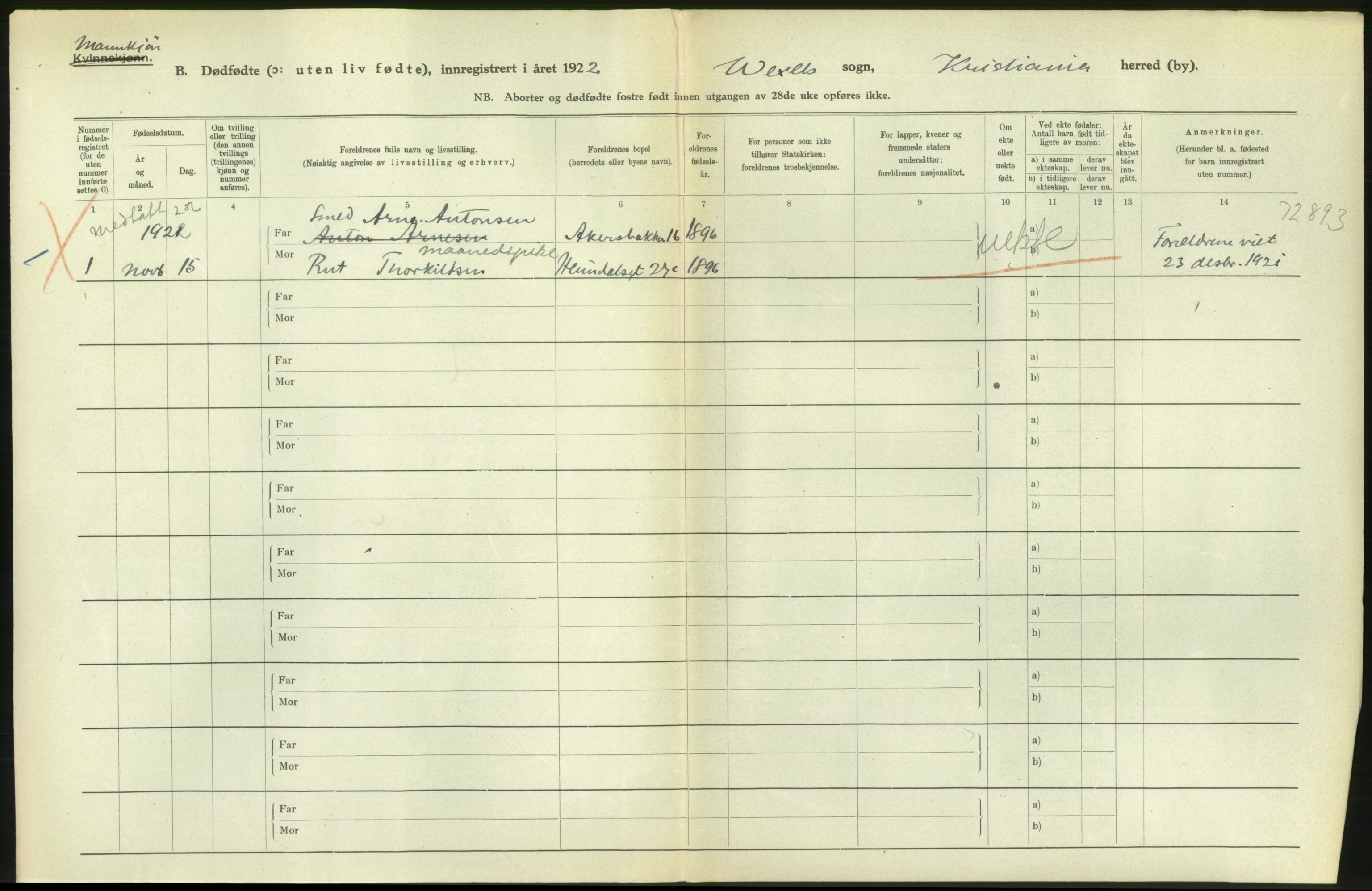 Statistisk sentralbyrå, Sosiodemografiske emner, Befolkning, AV/RA-S-2228/D/Df/Dfc/Dfcb/L0010: Kristiania: Døde, dødfødte, 1922, p. 32